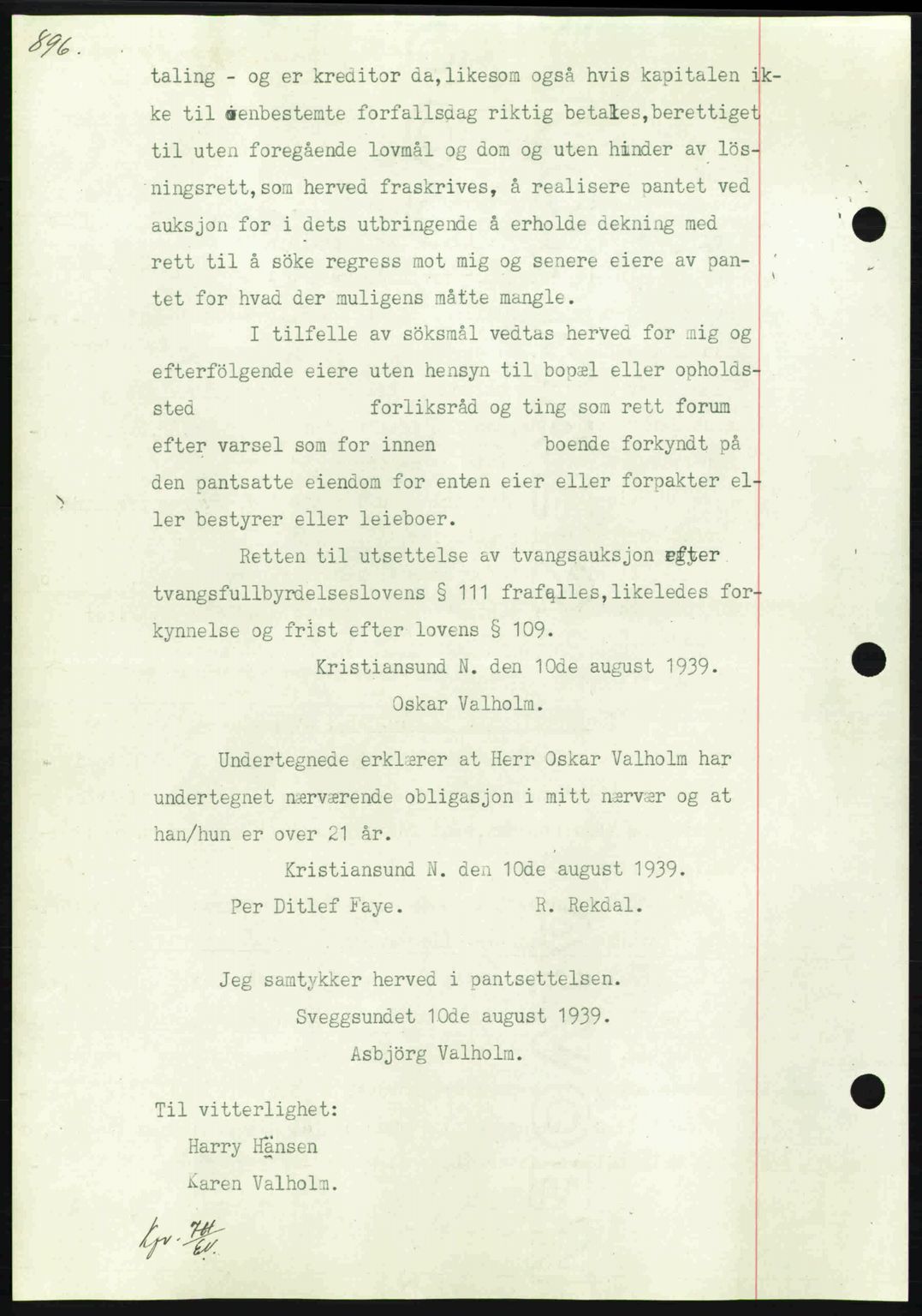 Nordmøre sorenskriveri, AV/SAT-A-4132/1/2/2Ca: Mortgage book no. B85, 1939-1939, Diary no: : 2329/1939