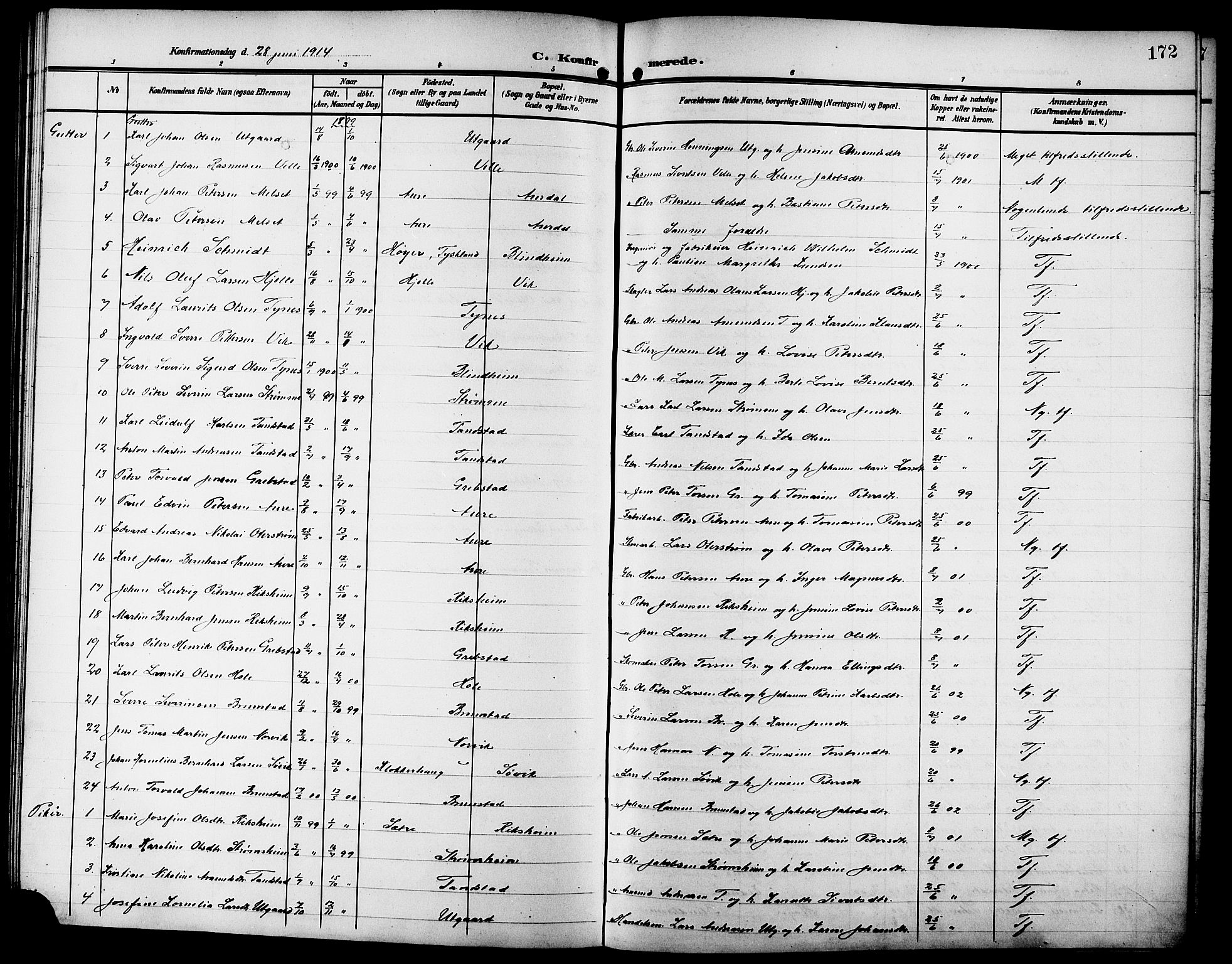 Ministerialprotokoller, klokkerbøker og fødselsregistre - Møre og Romsdal, SAT/A-1454/523/L0341: Parish register (copy) no. 523C04, 1903-1916, p. 172