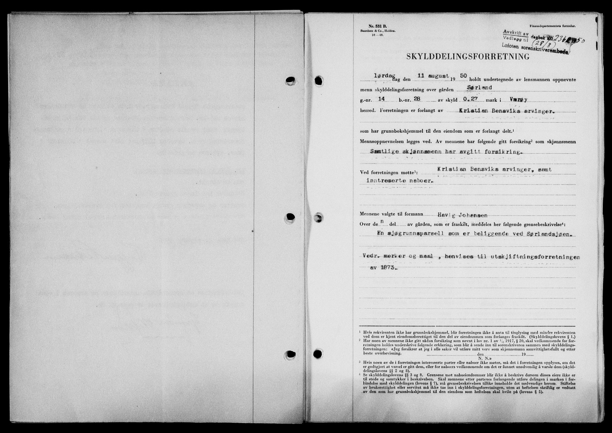 Lofoten sorenskriveri, SAT/A-0017/1/2/2C/L0024a: Mortgage book no. 24a, 1950-1950, Diary no: : 2362/1950