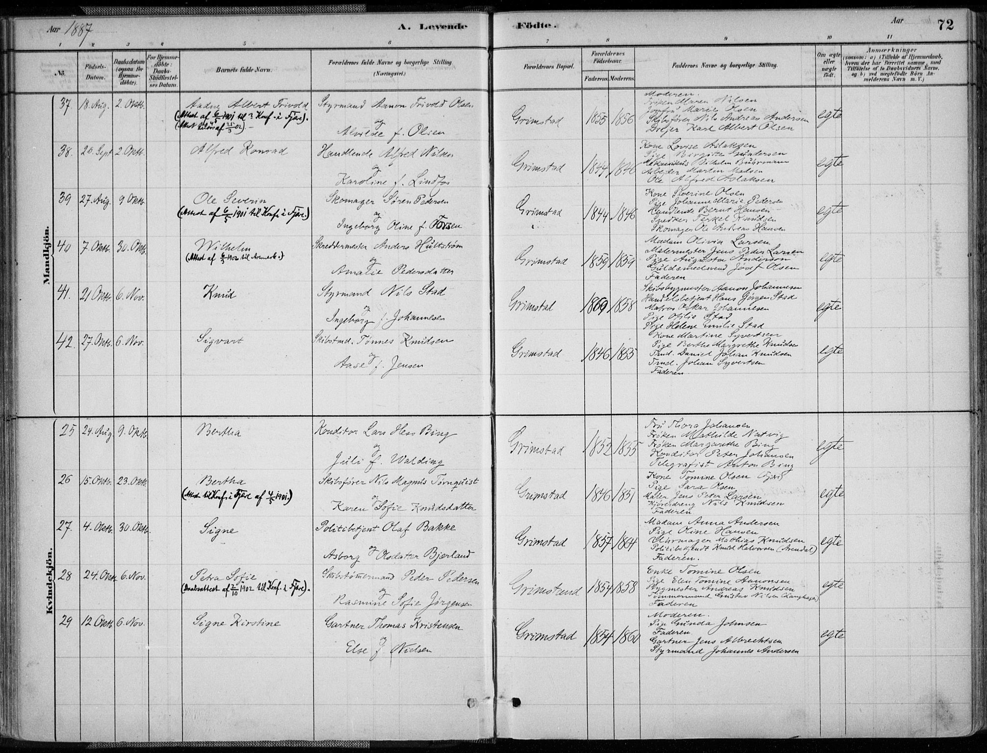 Grimstad sokneprestkontor, SAK/1111-0017/F/Fa/L0003: Parish register (official) no. A 2, 1882-1912, p. 72