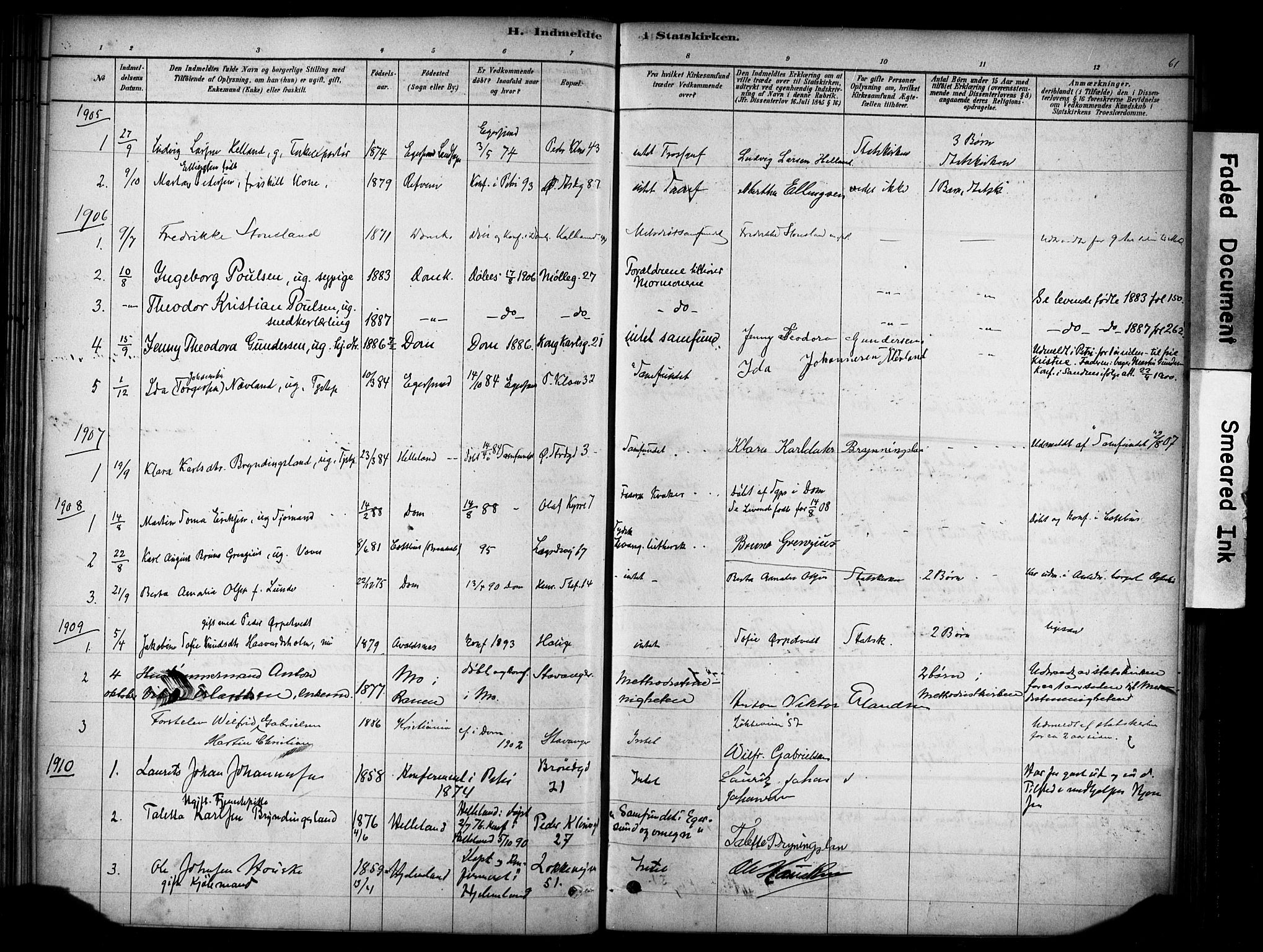 Domkirken sokneprestkontor, SAST/A-101812/001/30/30BA/L0025: Parish register (official) no. A 24, 1877-1927, p. 61