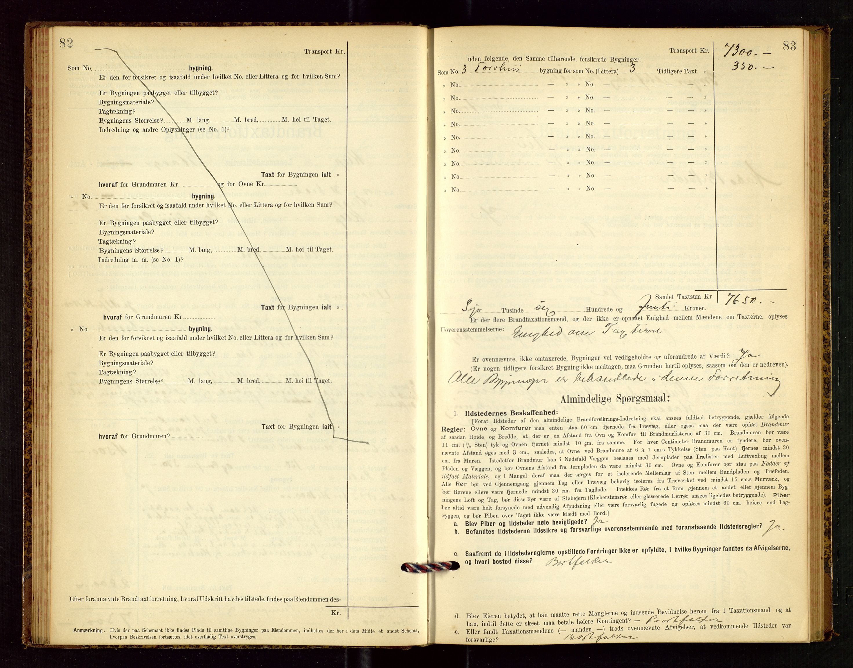 Klepp lensmannskontor, SAST/A-100163/Goc/L0003: "Brandtaxationsprotokol" m/register, 1902-1907, p. 82-83