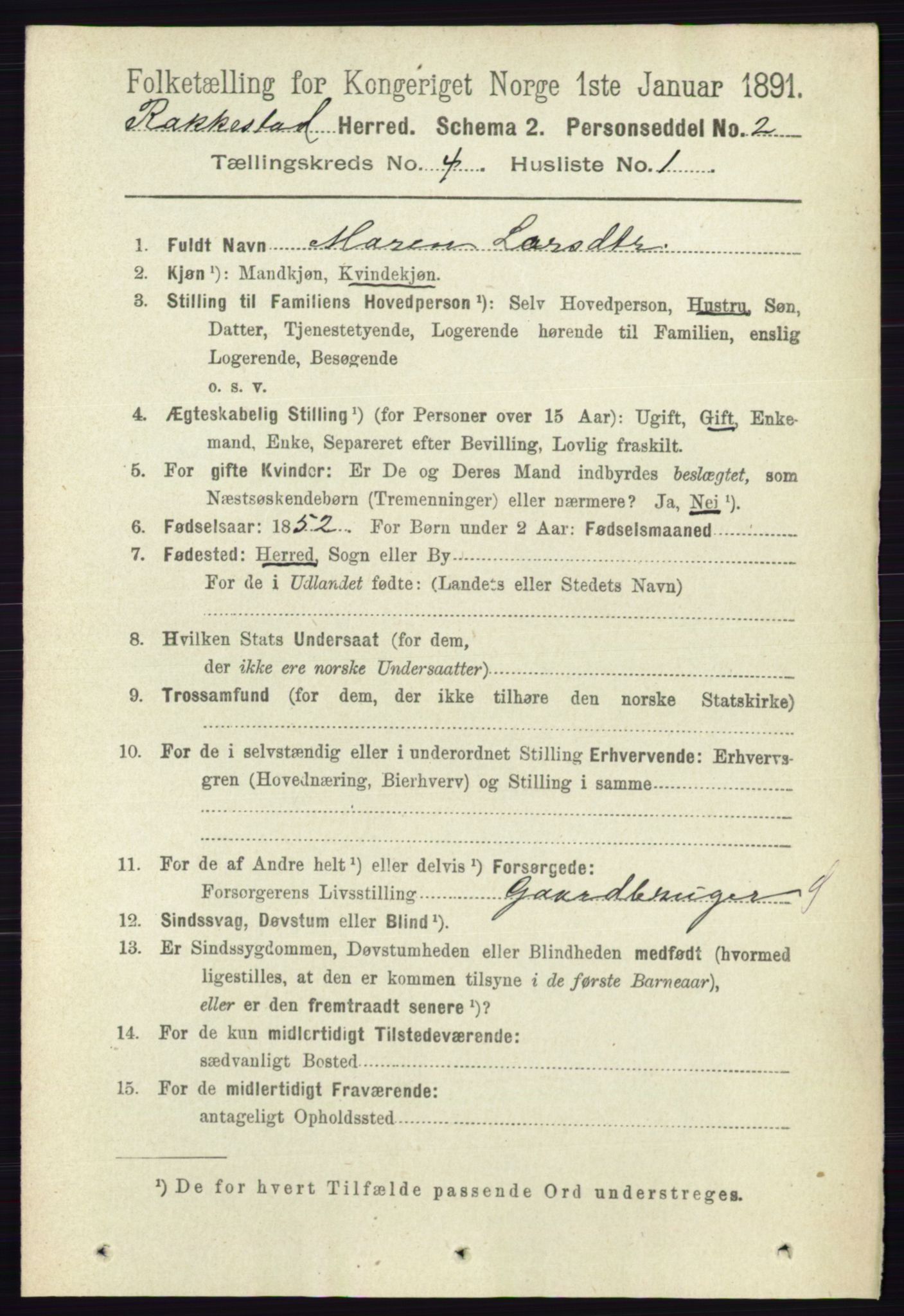 RA, 1891 census for 0128 Rakkestad, 1891, p. 1772