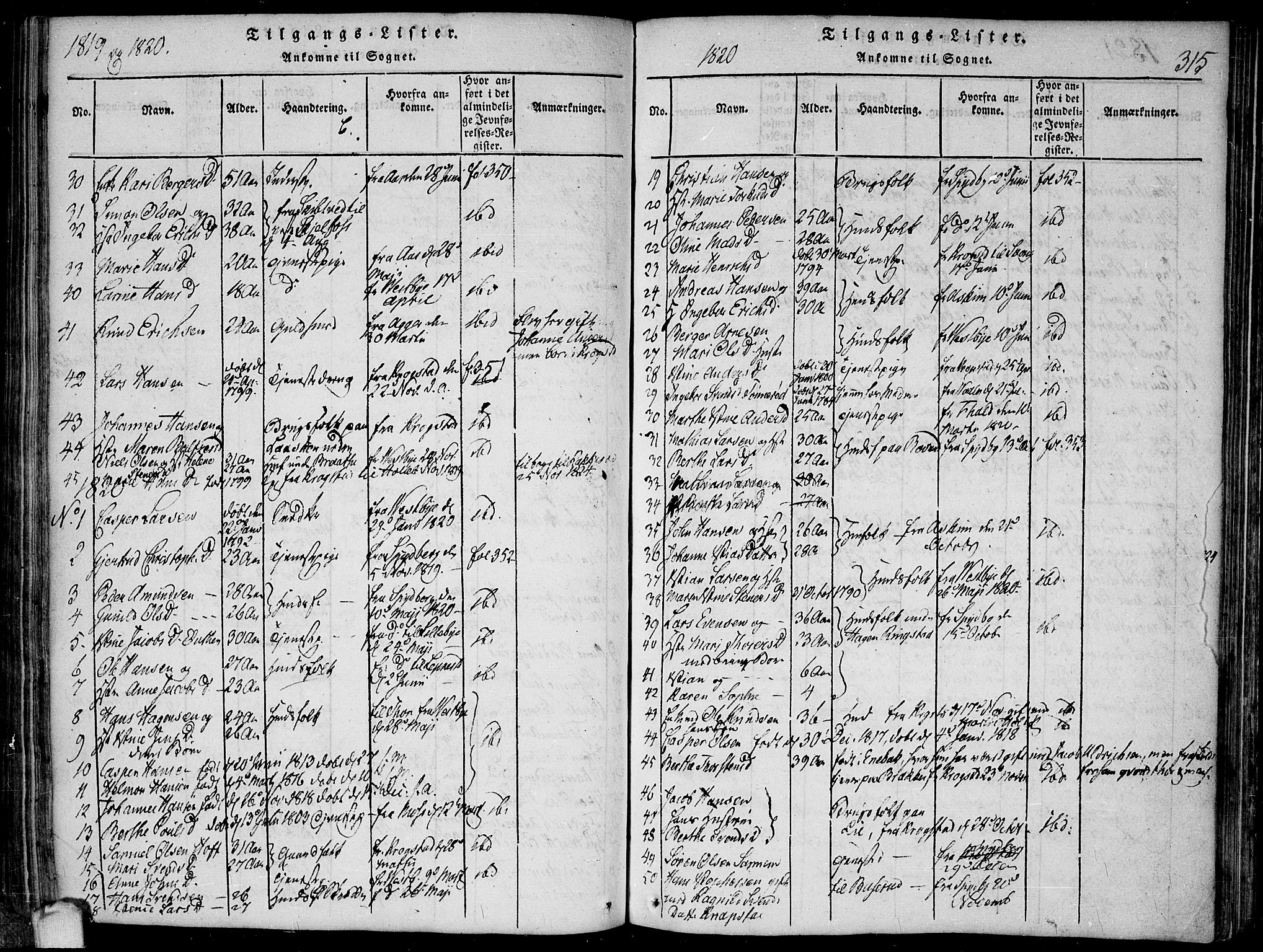 Hobøl prestekontor Kirkebøker, SAO/A-2002/F/Fa/L0002: Parish register (official) no. I 2, 1814-1841, p. 315