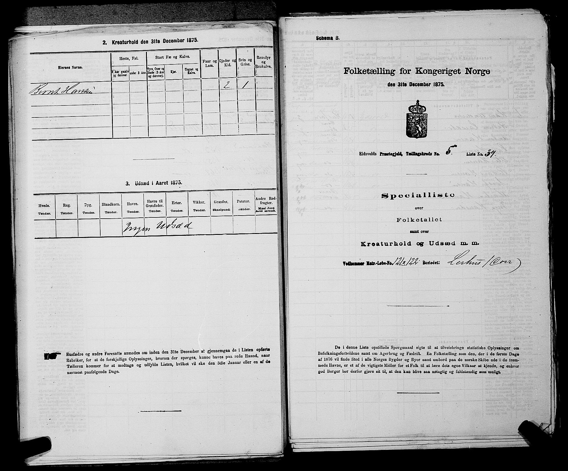 RA, 1875 census for 0237P Eidsvoll, 1875, p. 749