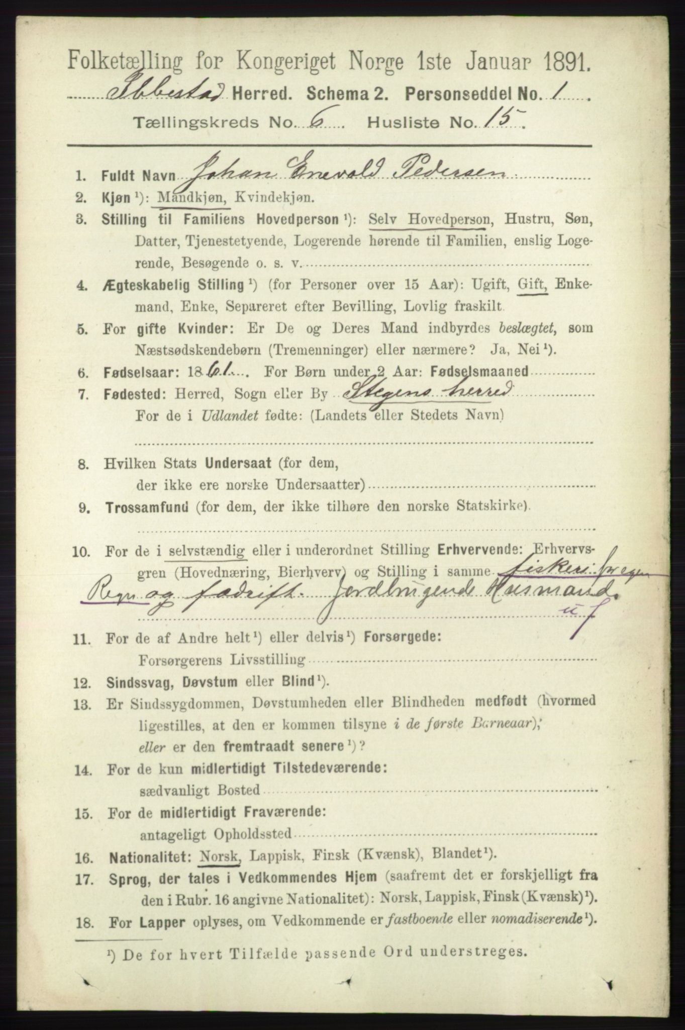 RA, 1891 census for 1917 Ibestad, 1891, p. 3656