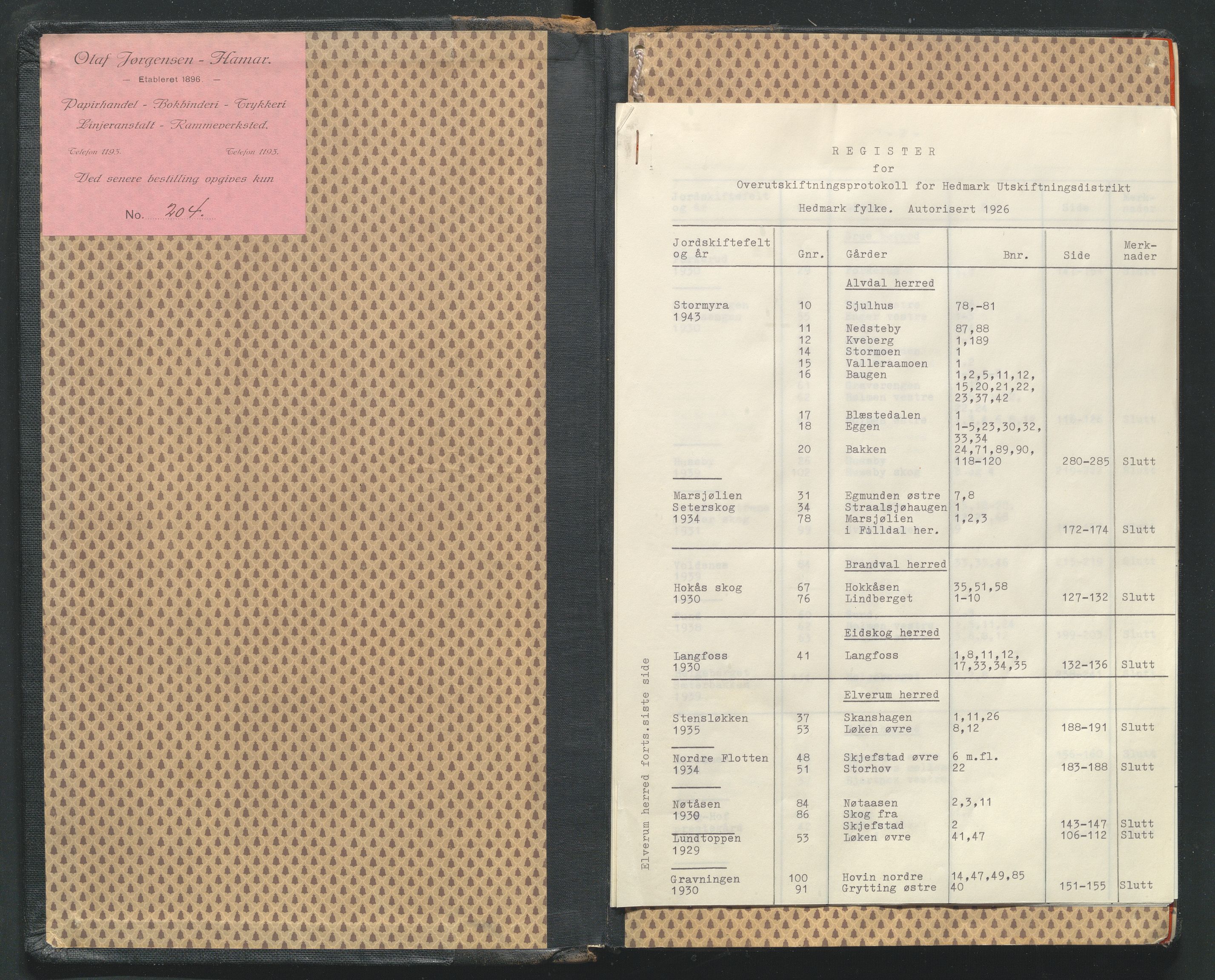 Hedmark og Østerdal jordskifterett, AV/SAH-JORDSKIFTEH-002/G/Ga/L0009/0002: Rettsbøker / Rettsbok, overutskiftninger - U, 1926-1951