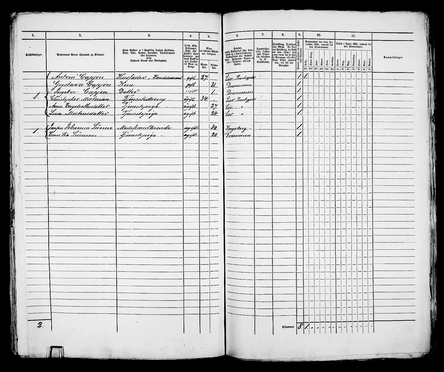 RA, 1865 census for Bragernes in Drammen, 1865, p. 419