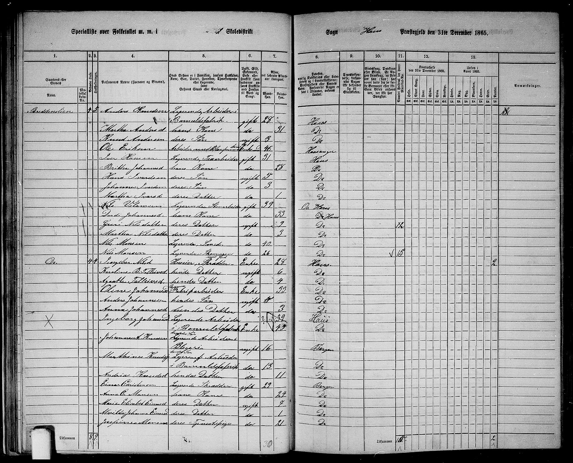 RA, 1865 census for Haus, 1865, p. 39