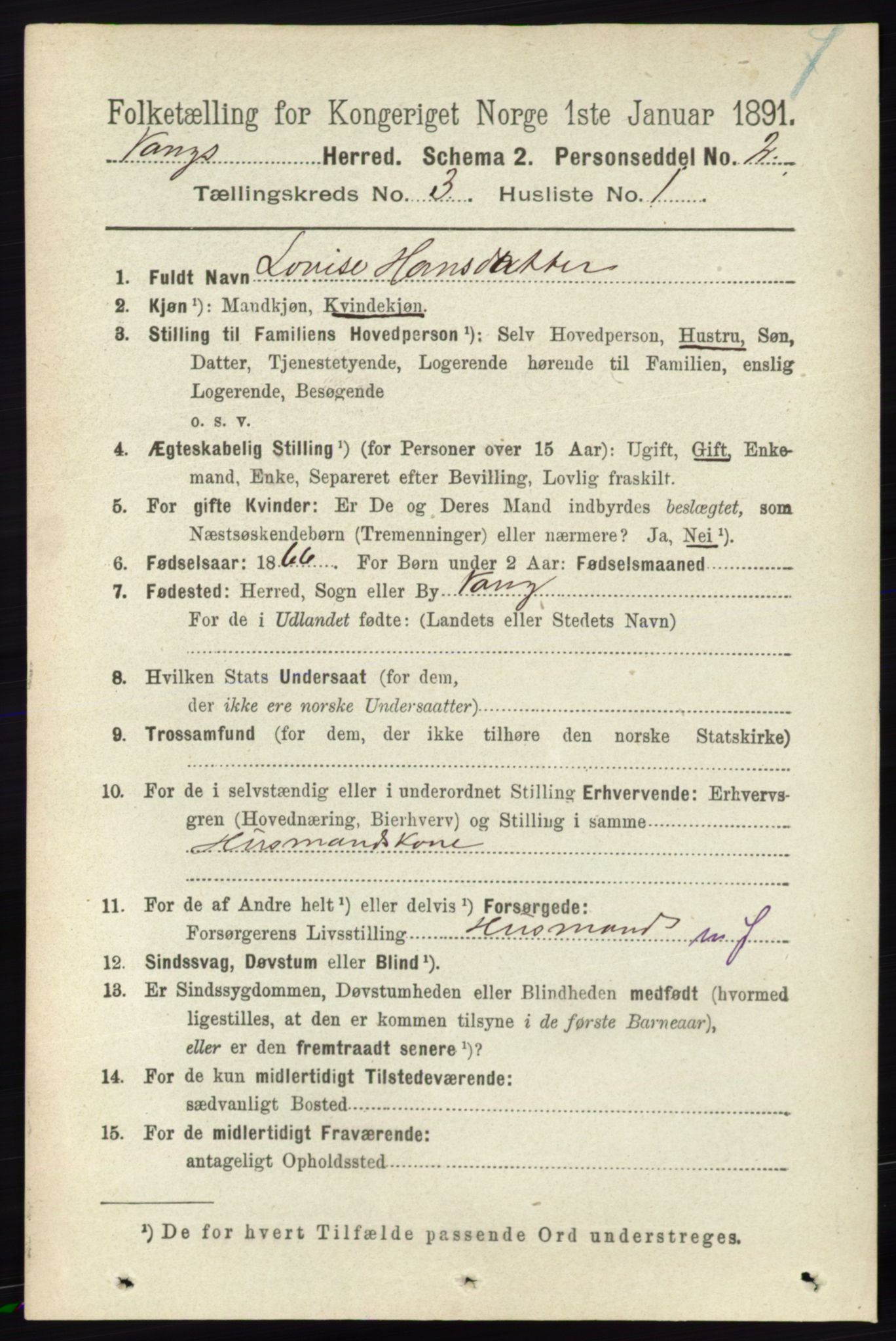 RA, 1891 census for 0414 Vang, 1891, p. 1894