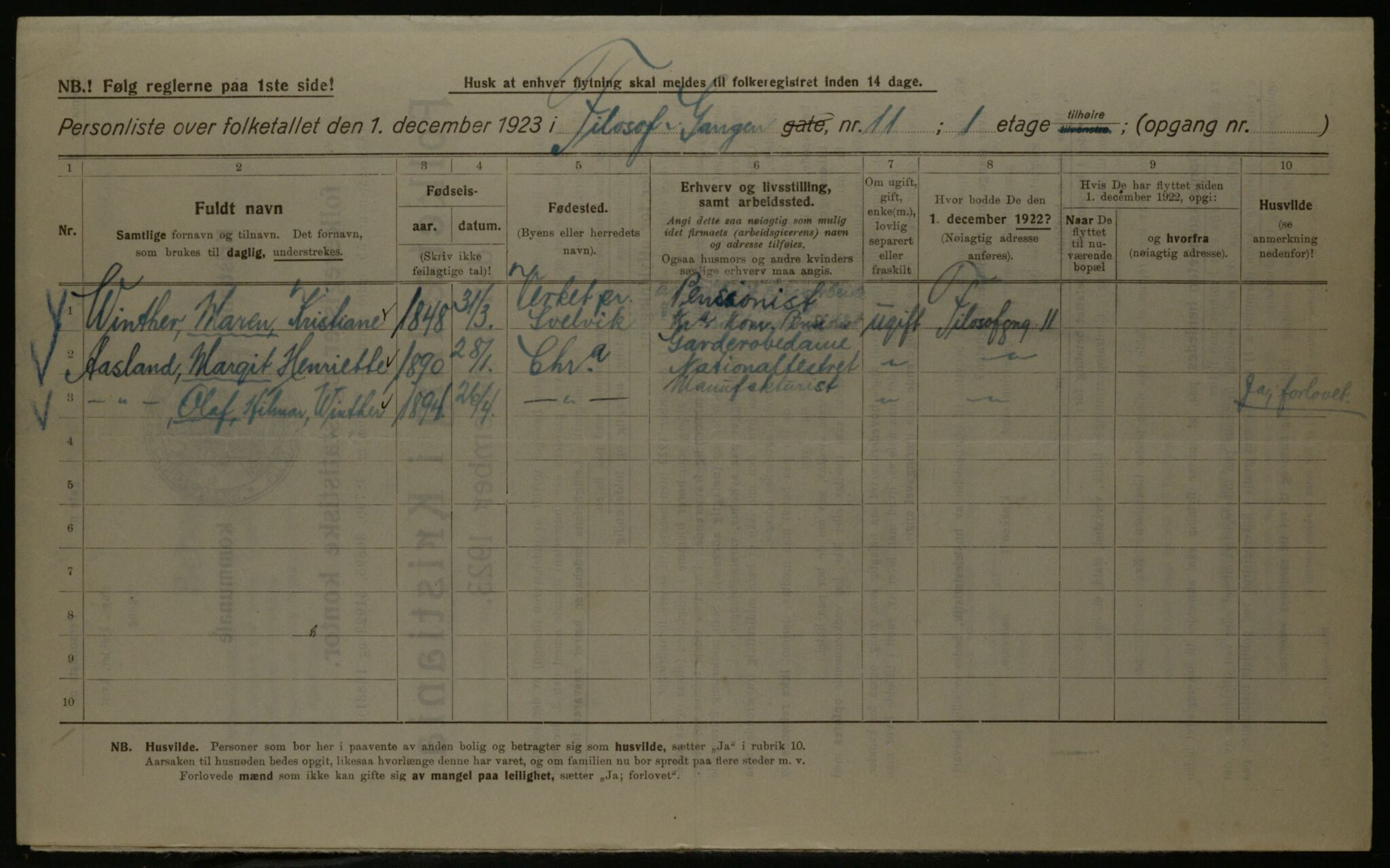 OBA, Municipal Census 1923 for Kristiania, 1923, p. 27381