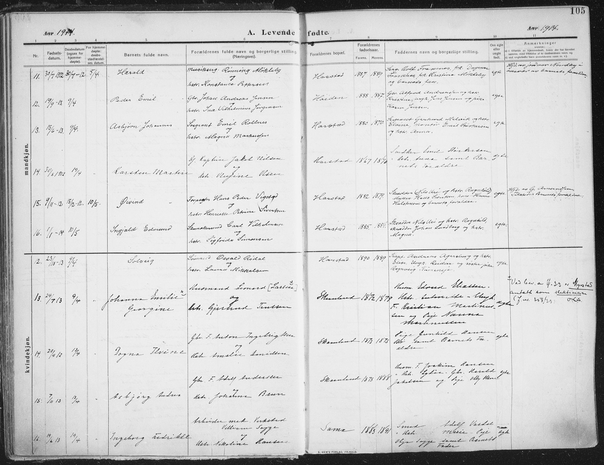 Trondenes sokneprestkontor, AV/SATØ-S-1319/H/Ha/L0018kirke: Parish register (official) no. 18, 1909-1918, p. 105