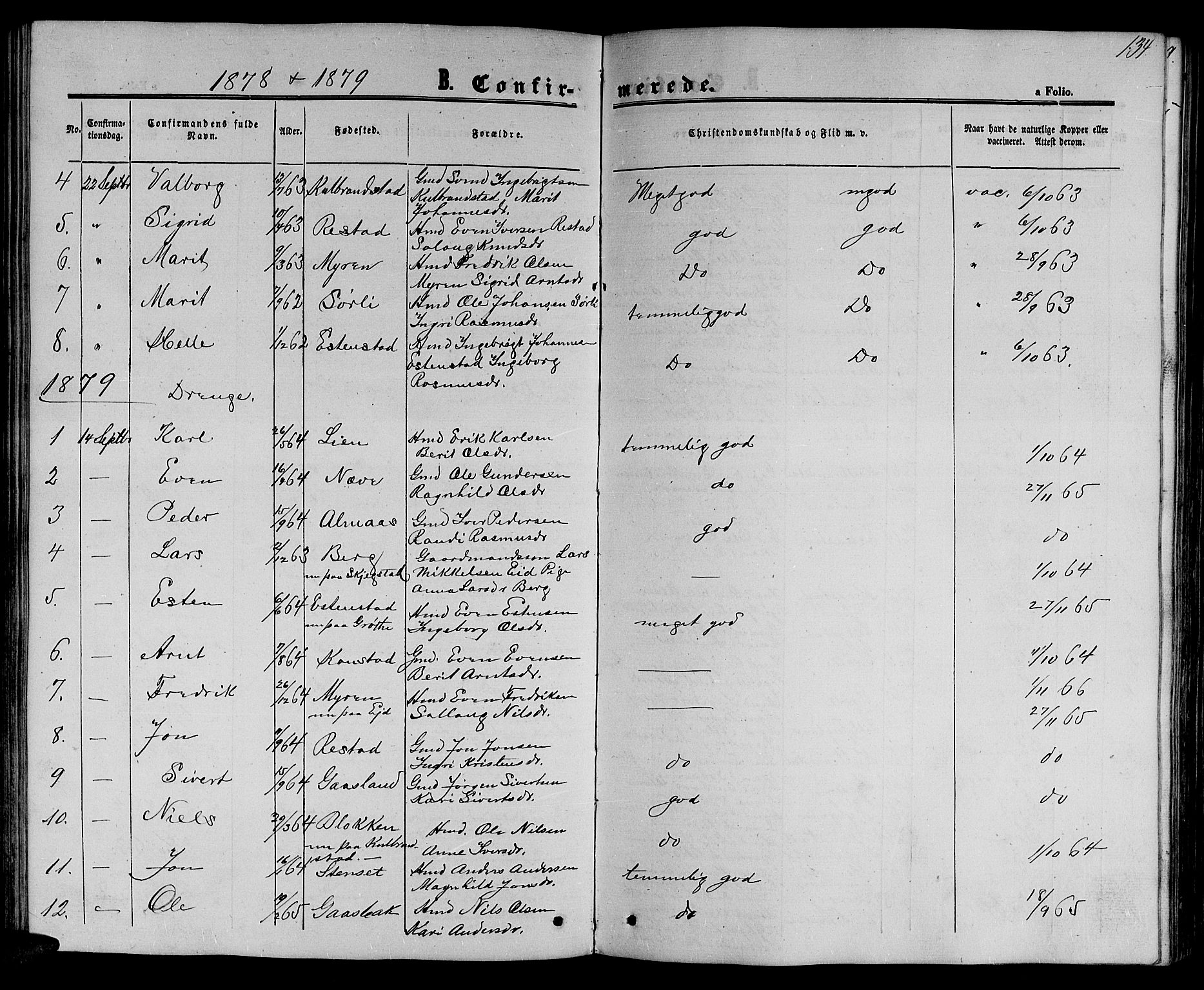 Ministerialprotokoller, klokkerbøker og fødselsregistre - Sør-Trøndelag, SAT/A-1456/694/L1131: Parish register (copy) no. 694C03, 1858-1886, p. 134
