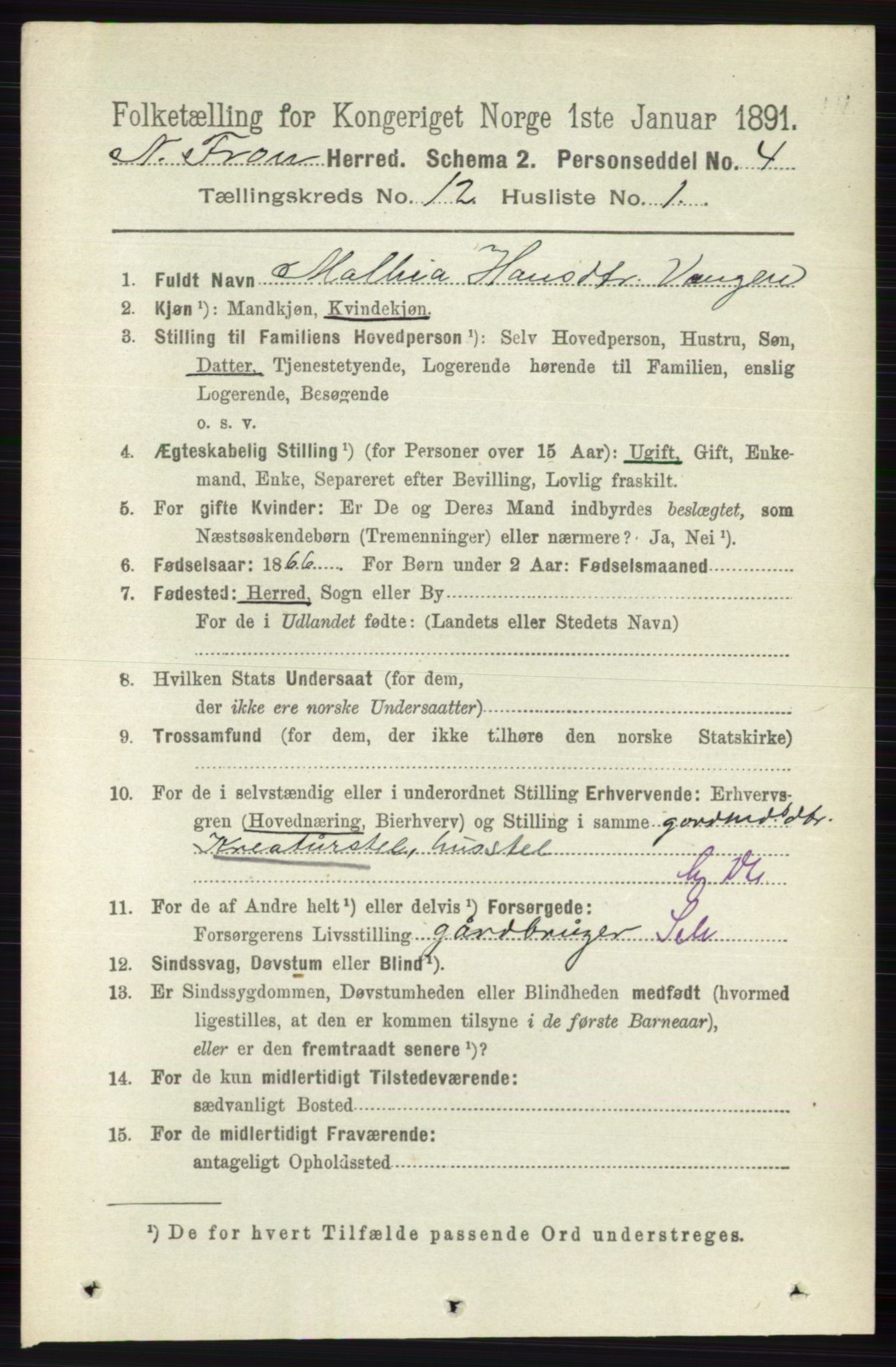 RA, 1891 census for 0518 Nord-Fron, 1891, p. 5109