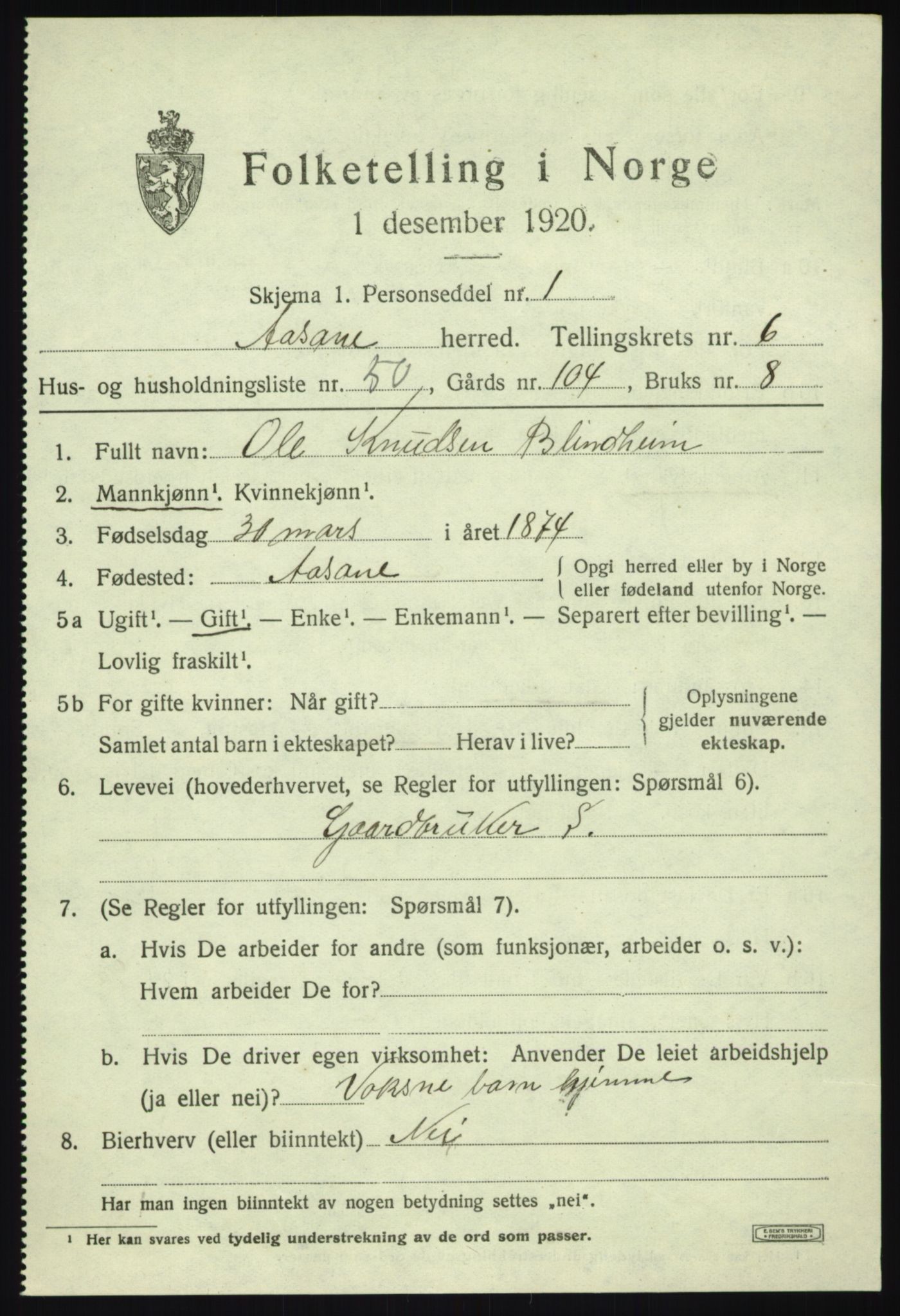 SAB, 1920 census for Åsane, 1920, p. 4763