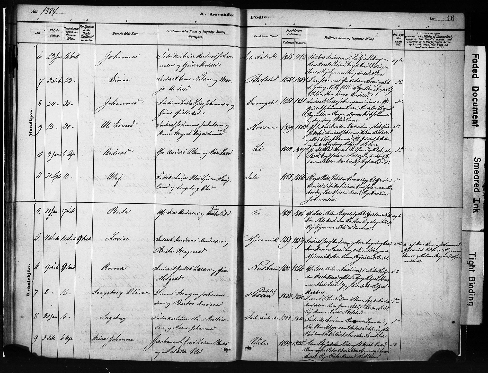 Evanger sokneprestembete, AV/SAB-A-99924: Parish register (official) no. A 1, 1877-1899, p. 46