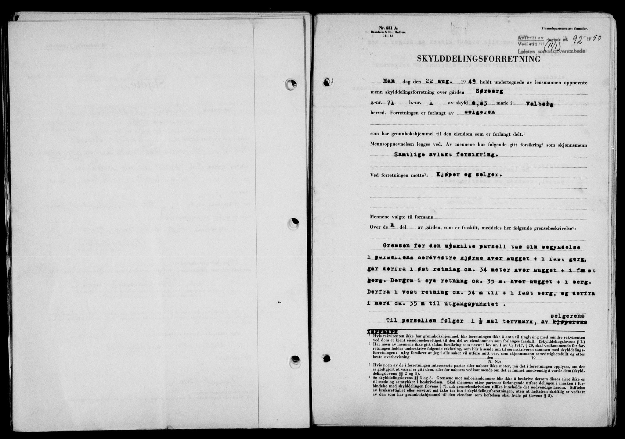 Lofoten sorenskriveri, SAT/A-0017/1/2/2C/L0022a: Mortgage book no. 22a, 1949-1950, Diary no: : 92/1950