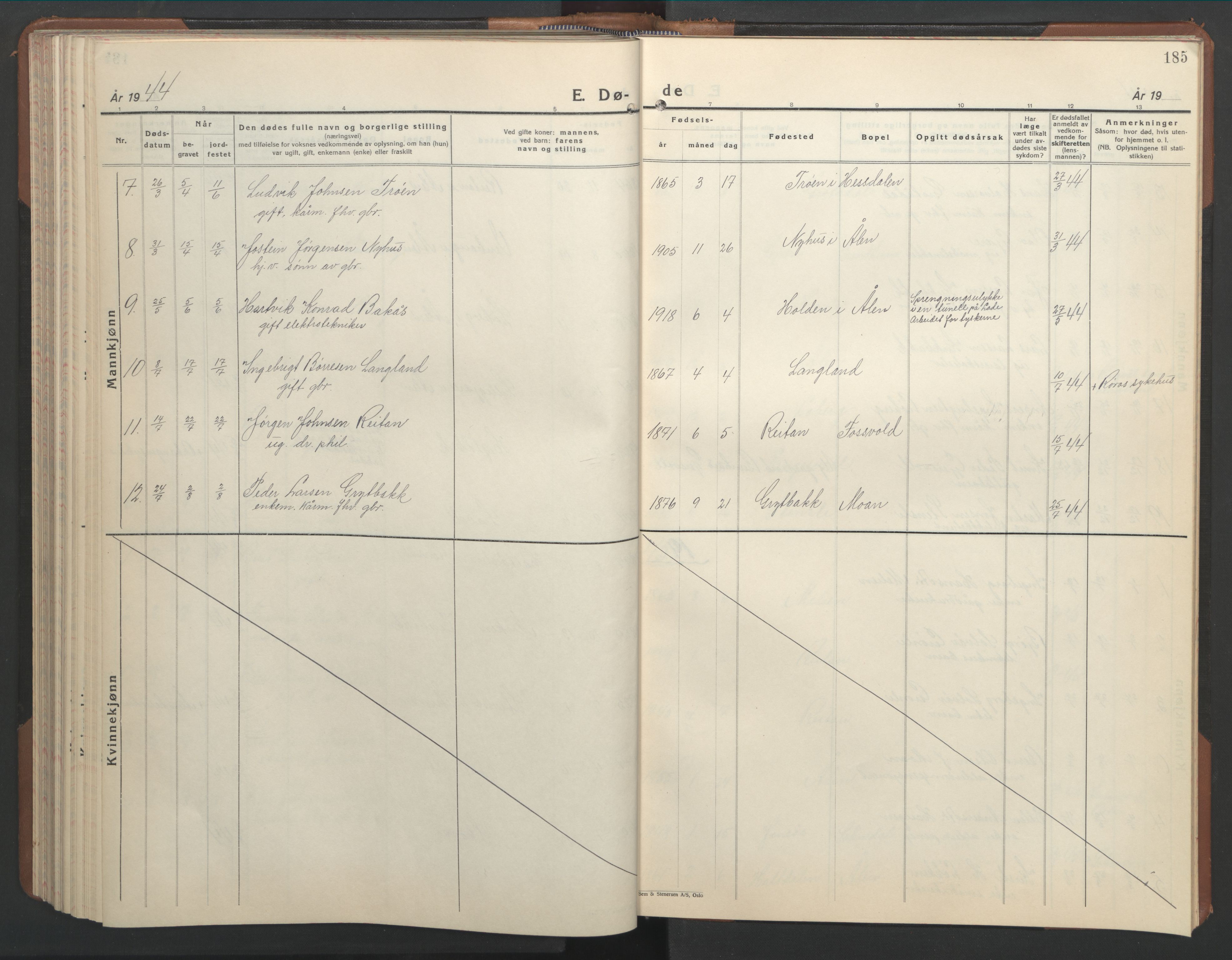 Ministerialprotokoller, klokkerbøker og fødselsregistre - Sør-Trøndelag, AV/SAT-A-1456/686/L0986: Parish register (copy) no. 686C02, 1933-1950, p. 185