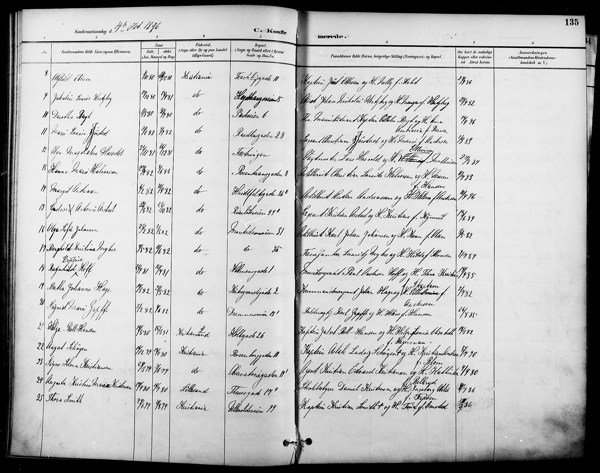 Garnisonsmenigheten Kirkebøker, SAO/A-10846/F/Fa/L0013: Parish register (official) no. 13, 1894-1904, p. 135