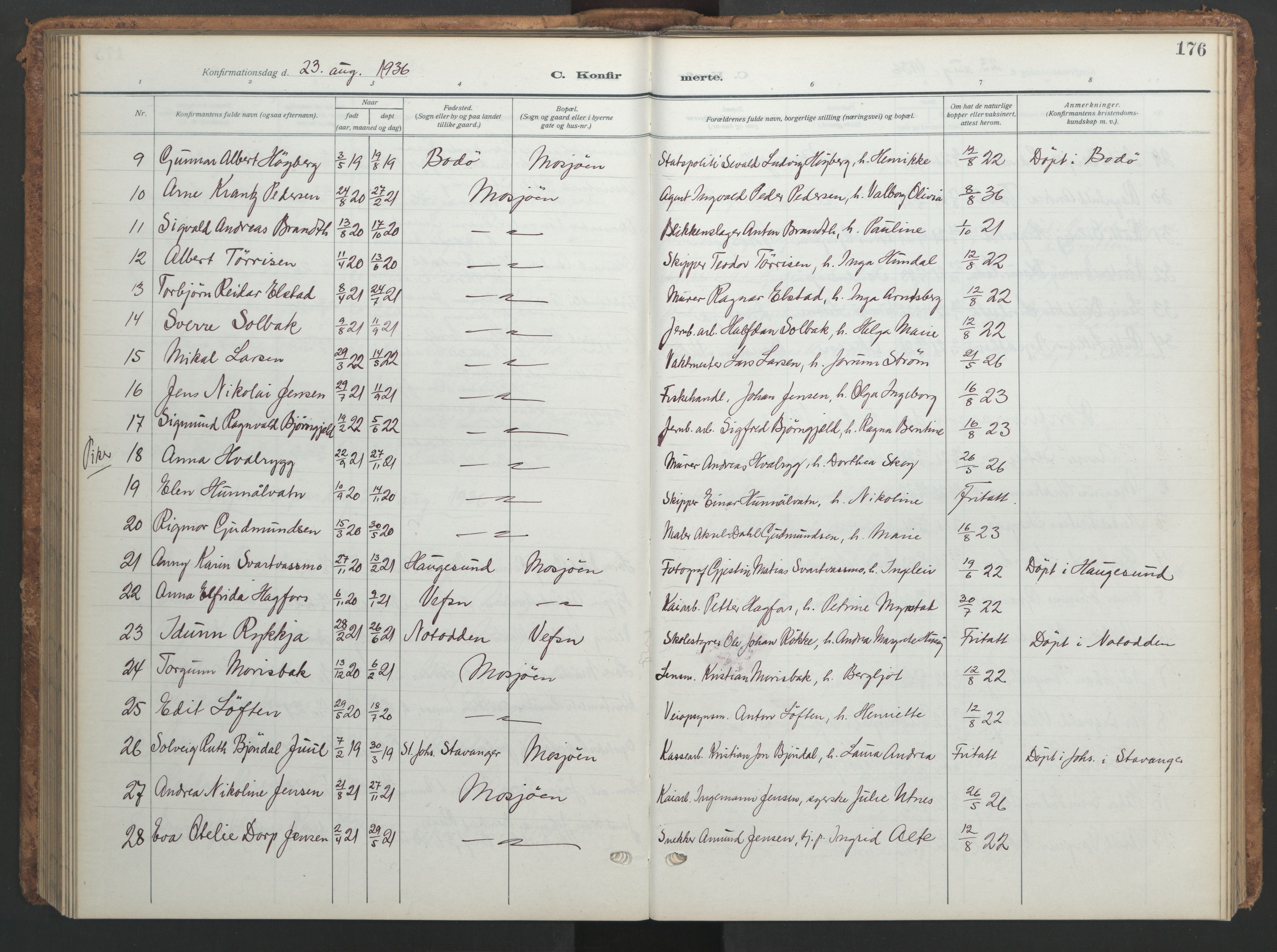 Ministerialprotokoller, klokkerbøker og fødselsregistre - Nordland, SAT/A-1459/820/L0303: Parish register (copy) no. 820C05, 1917-1952, p. 176