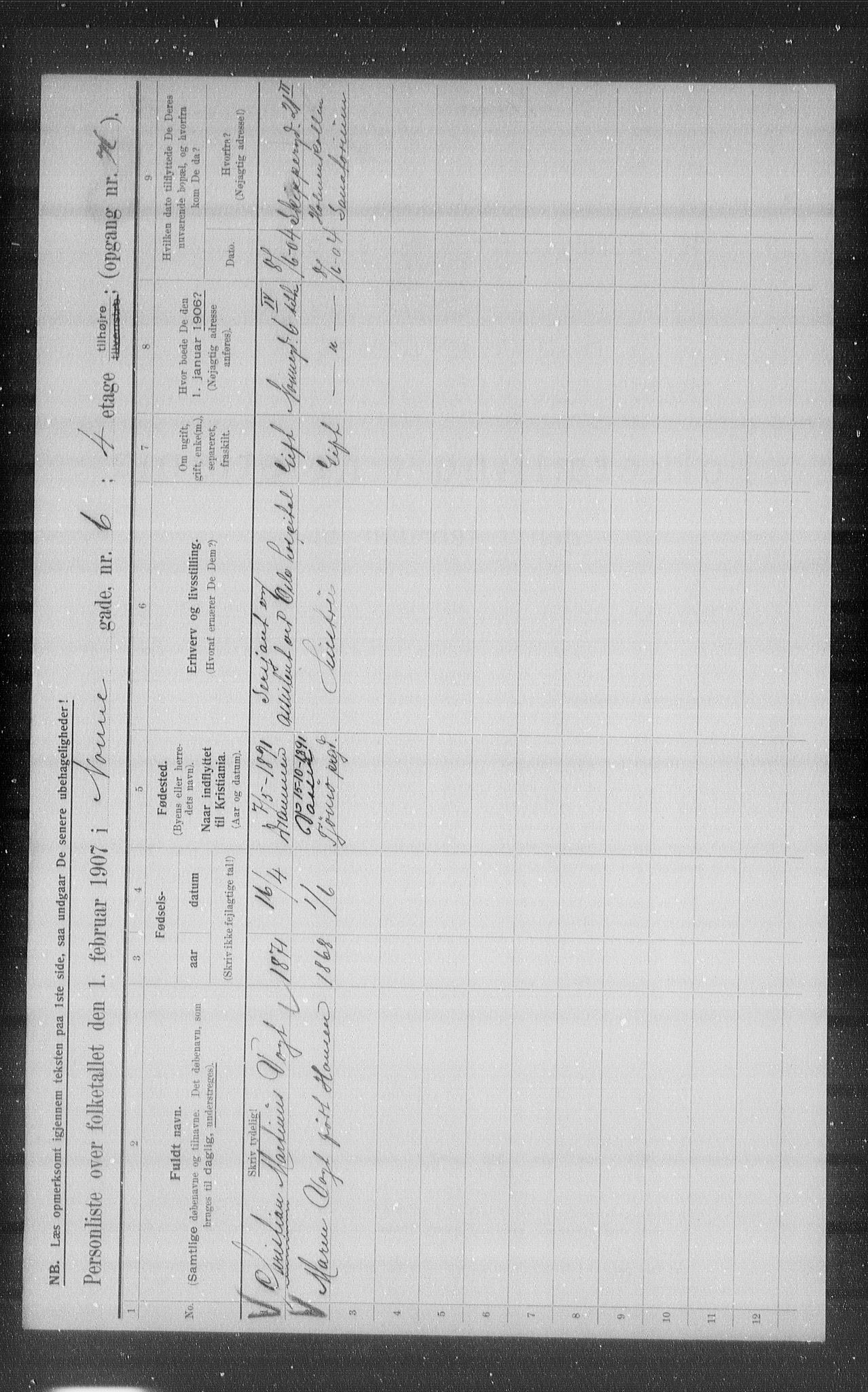 OBA, Municipal Census 1907 for Kristiania, 1907, p. 36574