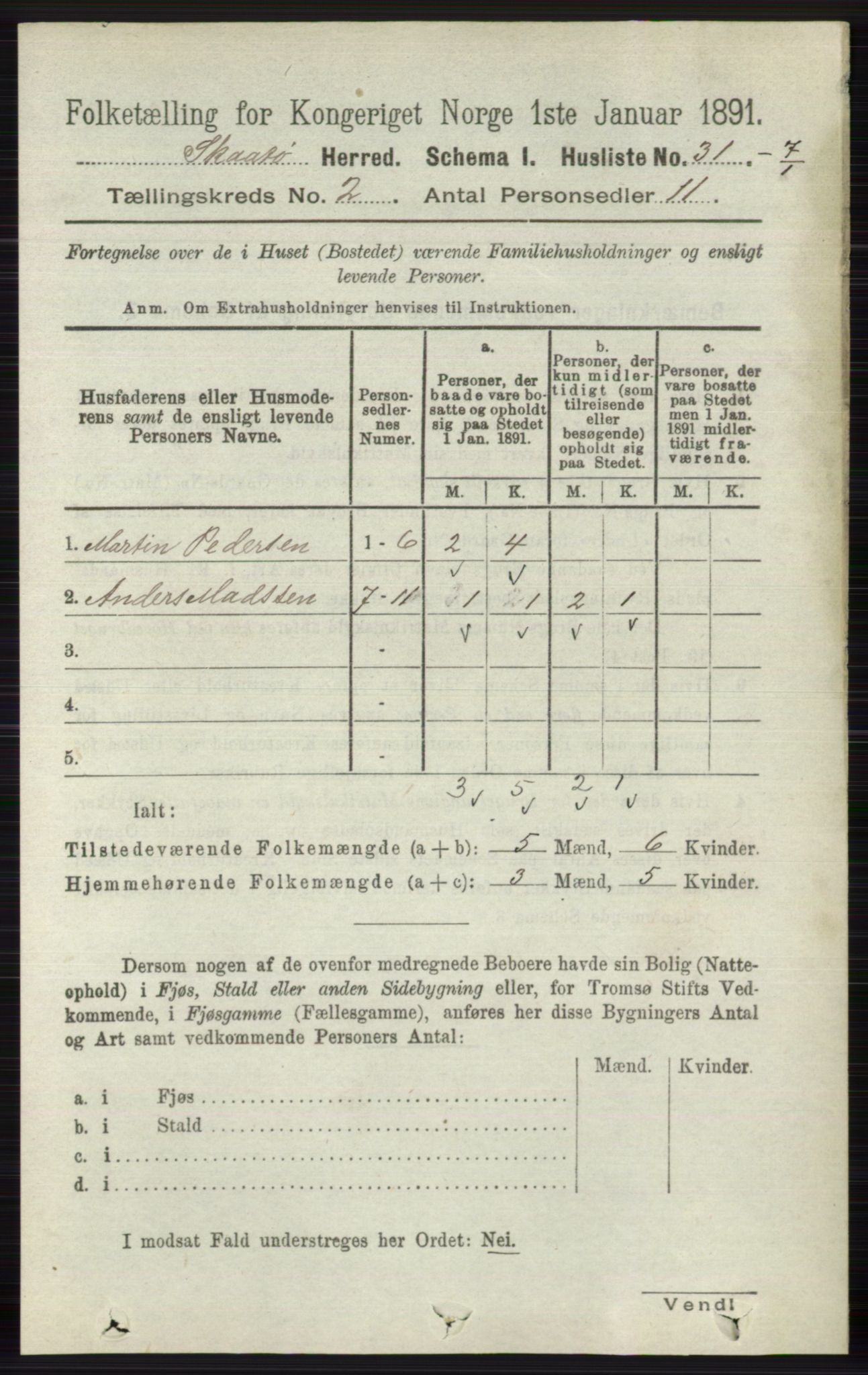 RA, 1891 census for 0815 Skåtøy, 1891, p. 415