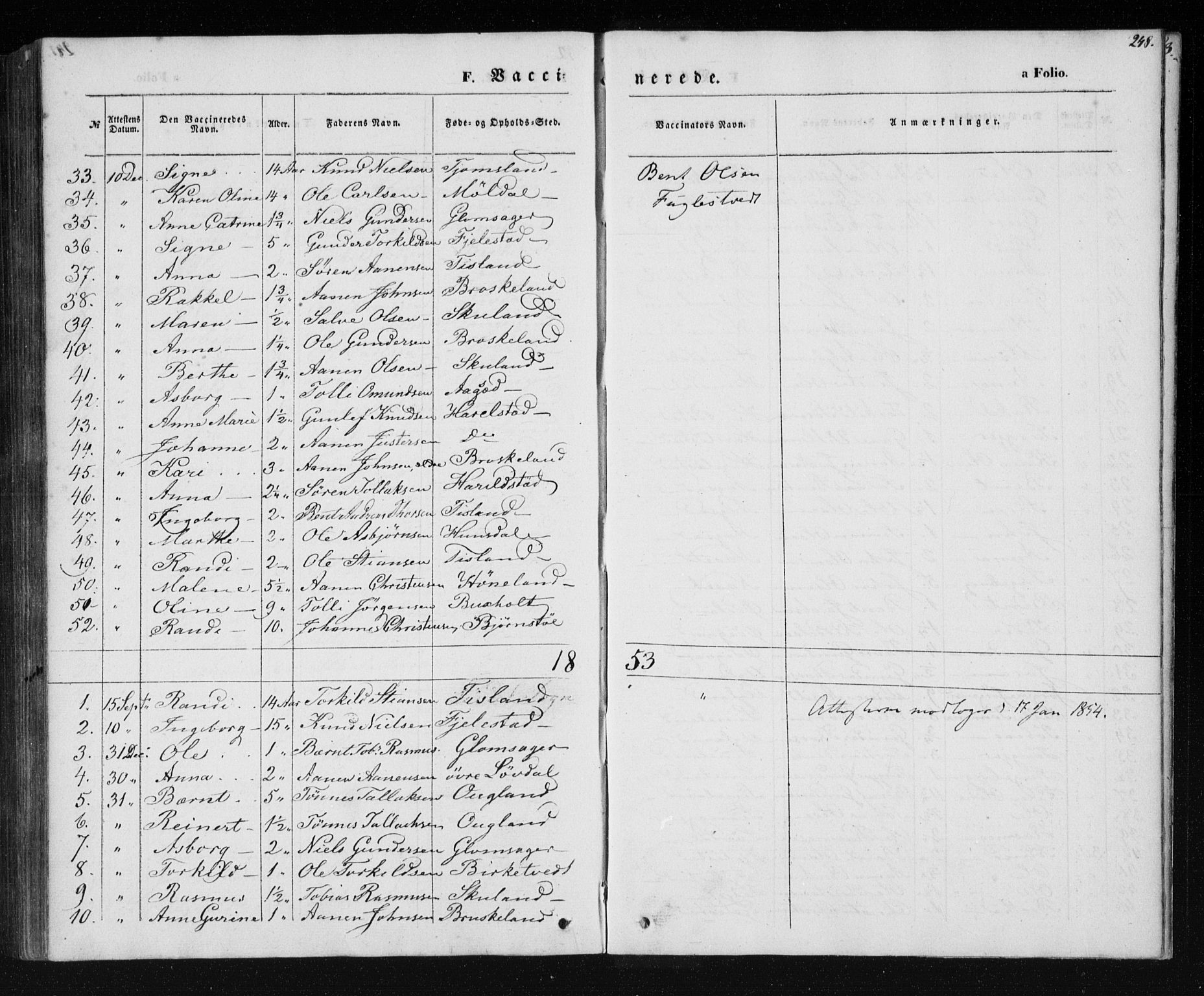 Holum sokneprestkontor, AV/SAK-1111-0022/F/Fa/Fab/L0005: Parish register (official) no. A 5, 1847-1874, p. 248