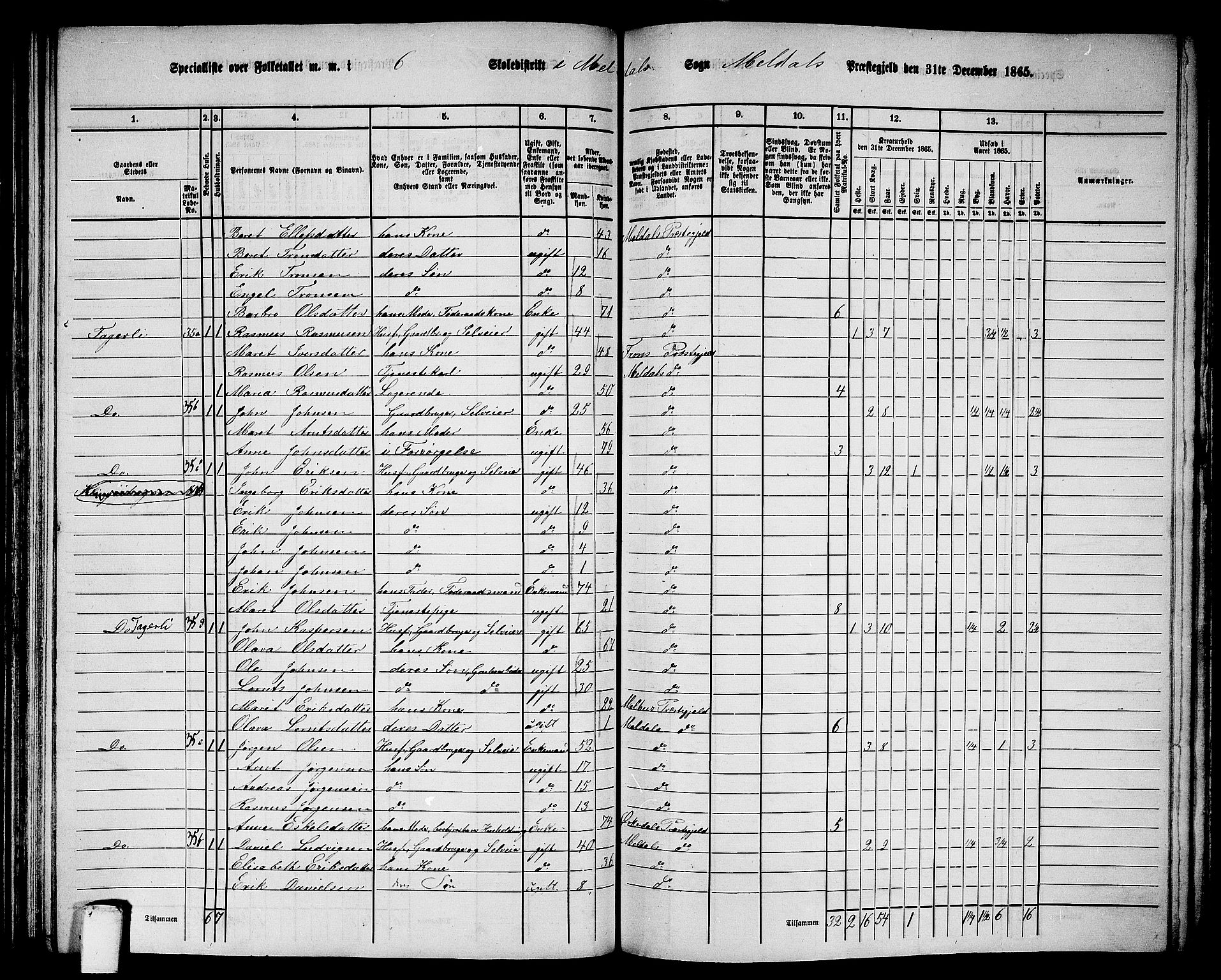 RA, 1865 census for Meldal, 1865, p. 132