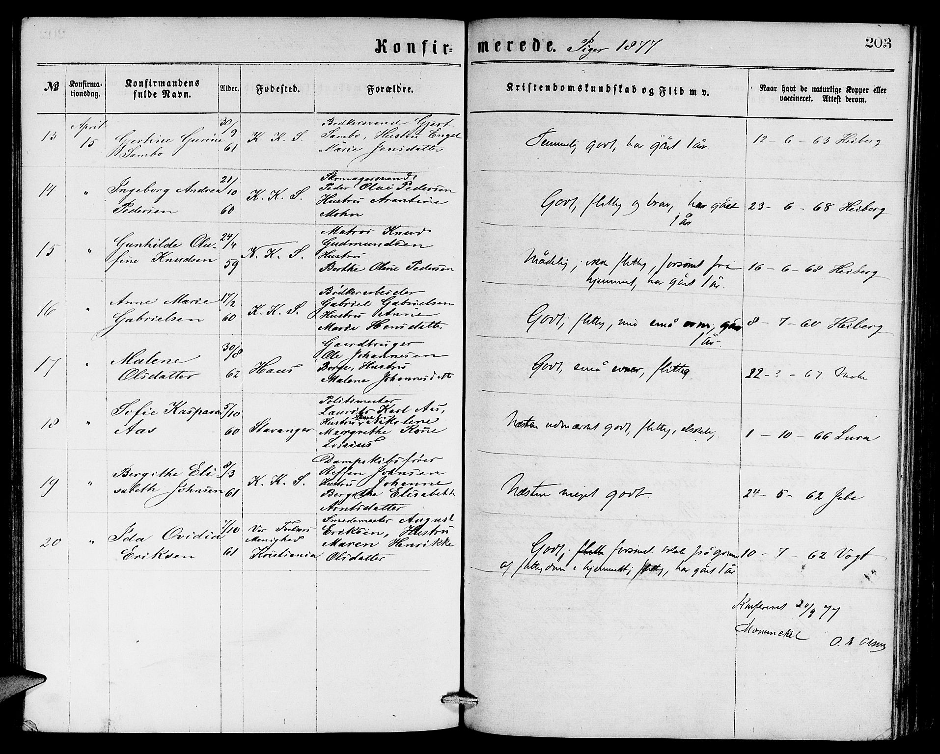 Sandviken Sokneprestembete, SAB/A-77601/H/Hb: Parish register (copy) no. A 1, 1867-1879, p. 203