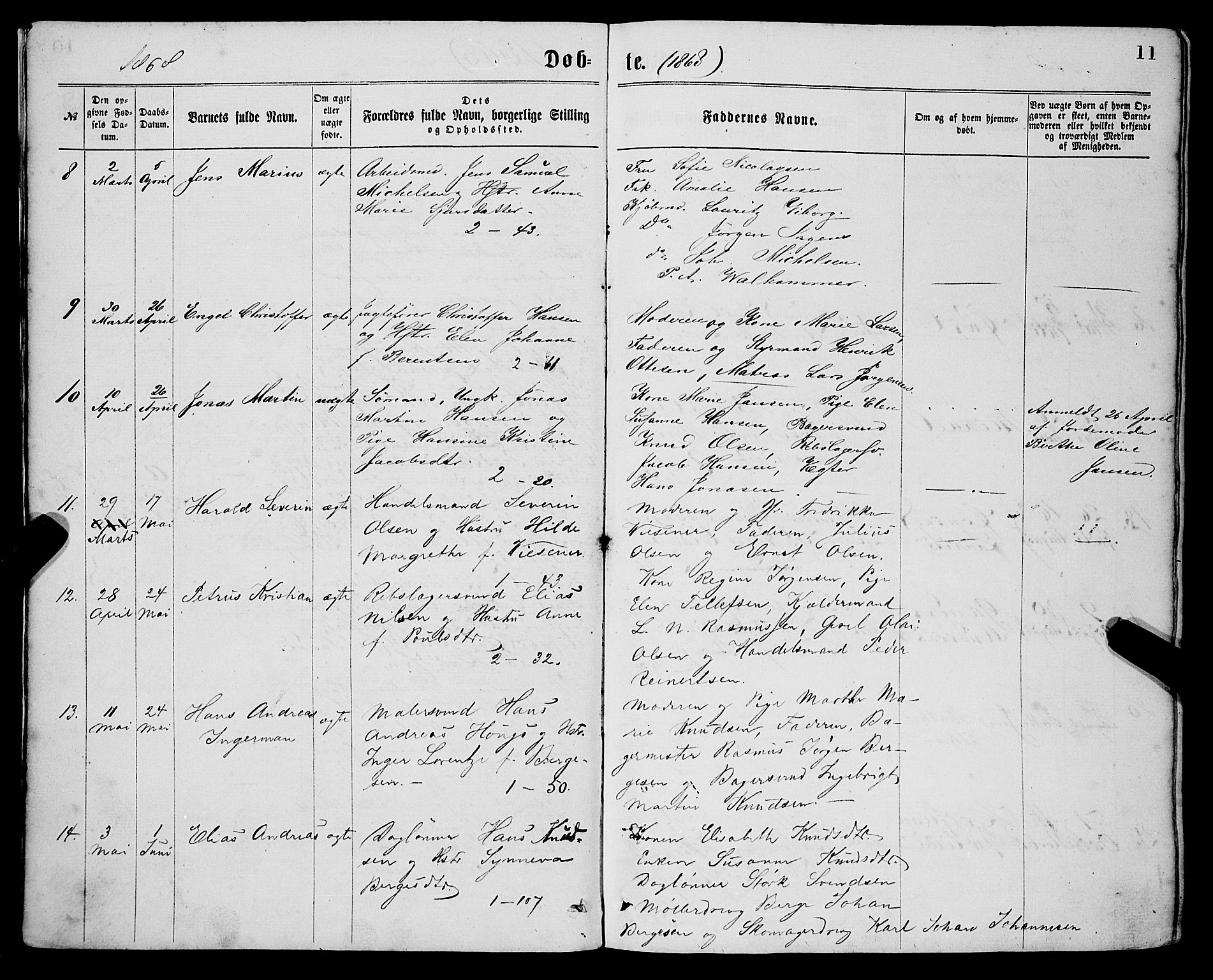 Sandviken Sokneprestembete, AV/SAB-A-77601/H/Ha/L0001: Parish register (official) no. A 1, 1867-1877, p. 11