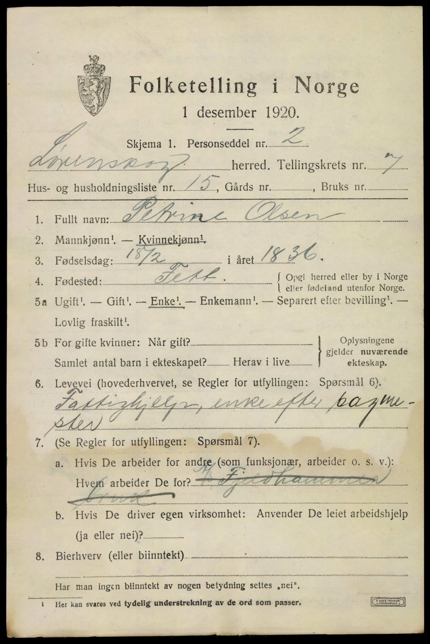 SAO, 1920 census for Lørenskog, 1920, p. 5956