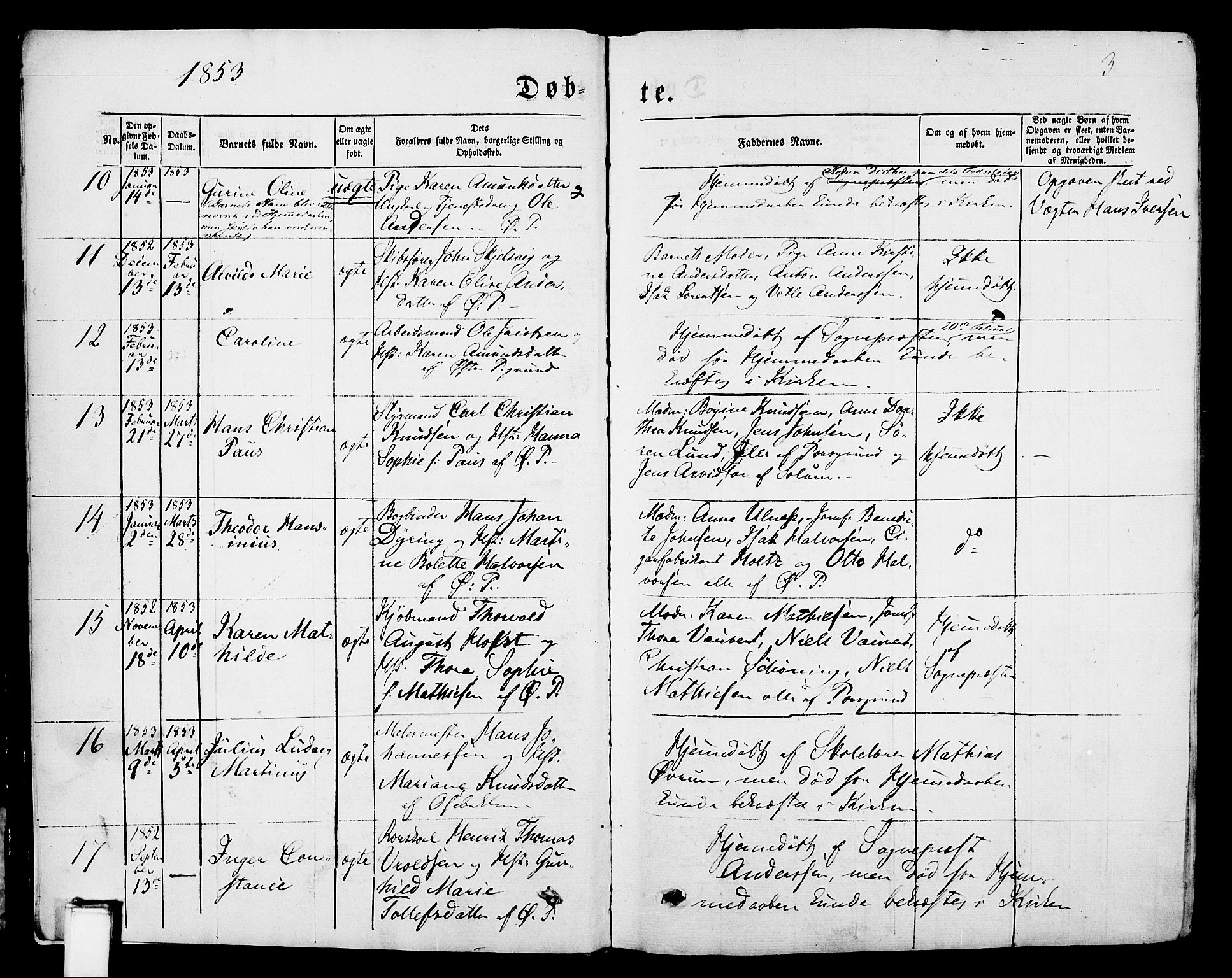 Porsgrunn kirkebøker , SAKO/A-104/G/Gb/L0004: Parish register (copy) no. II 4, 1853-1882, p. 3
