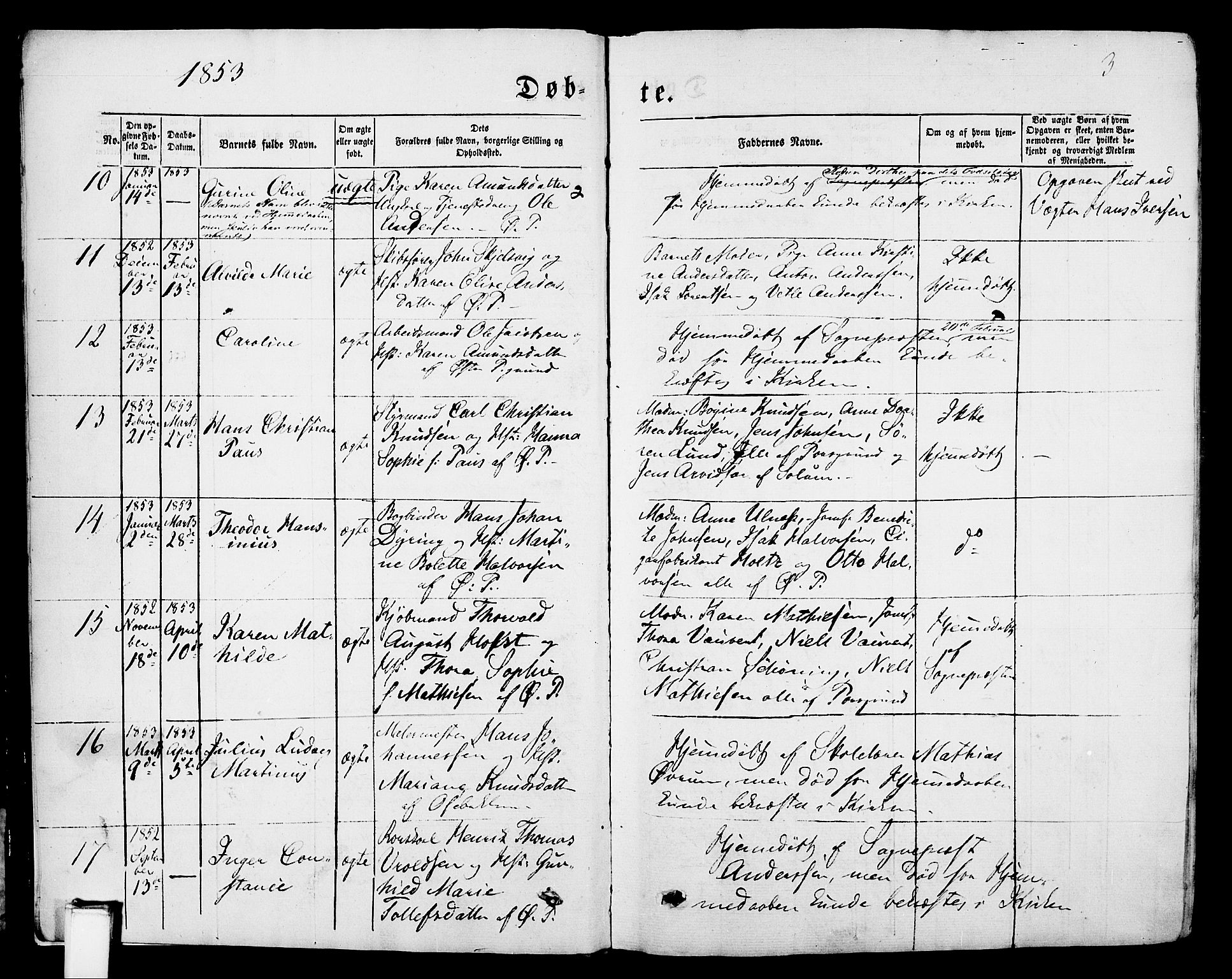 Porsgrunn kirkebøker , AV/SAKO-A-104/G/Gb/L0004: Parish register (copy) no. II 4, 1853-1882, p. 3