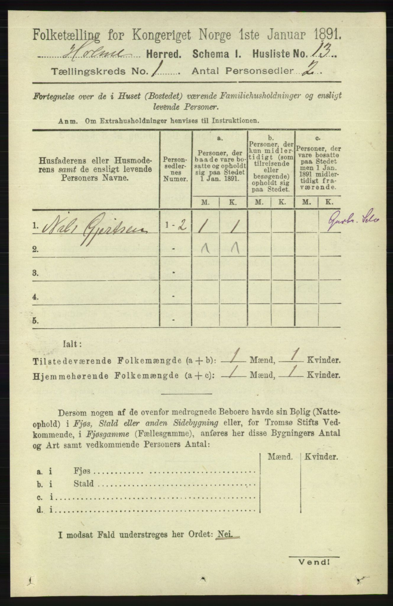 RA, 1891 census for 1020 Holum, 1891, p. 33