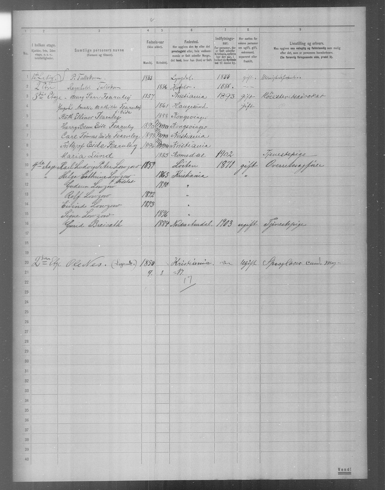 OBA, Municipal Census 1904 for Kristiania, 1904, p. 18769