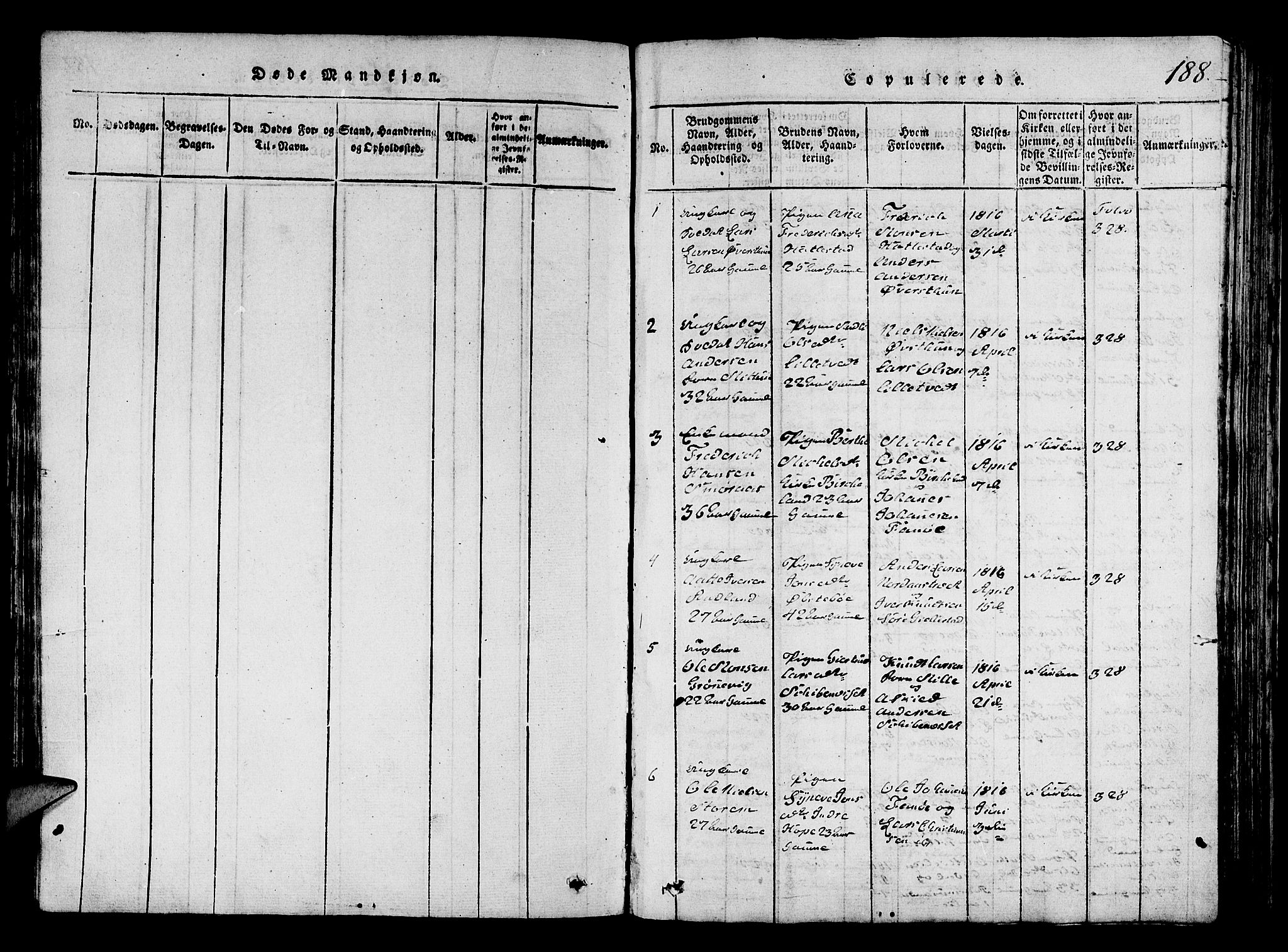 Fana Sokneprestembete, AV/SAB-A-75101/H/Hab/Haba/L0001: Parish register (copy) no. A 1, 1816-1836, p. 188