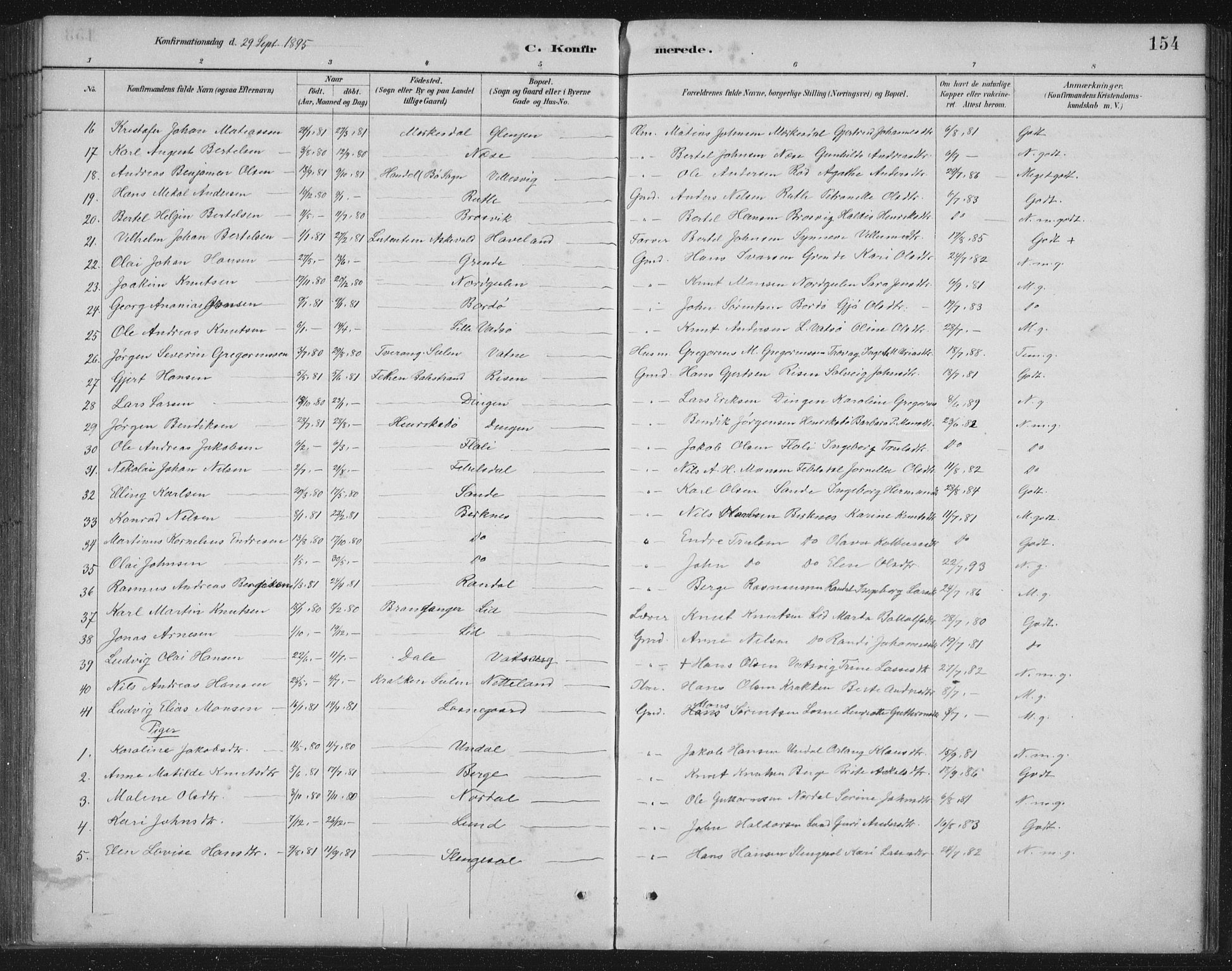 Gulen sokneprestembete, AV/SAB-A-80201/H/Hab/Habb/L0003: Parish register (copy) no. B 3, 1884-1907, p. 154