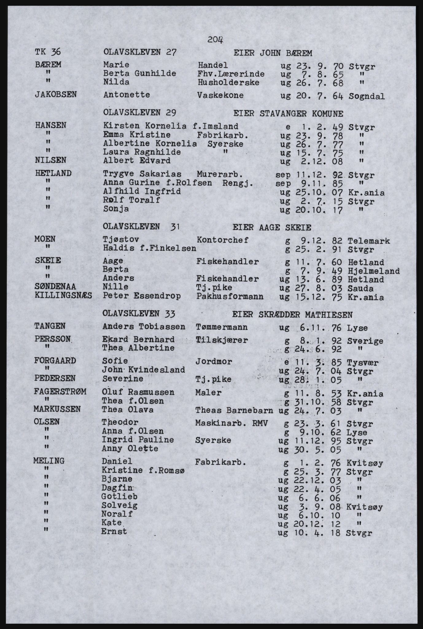 SAST, Copy of 1920 census for Stavanger, 1920, p. 210