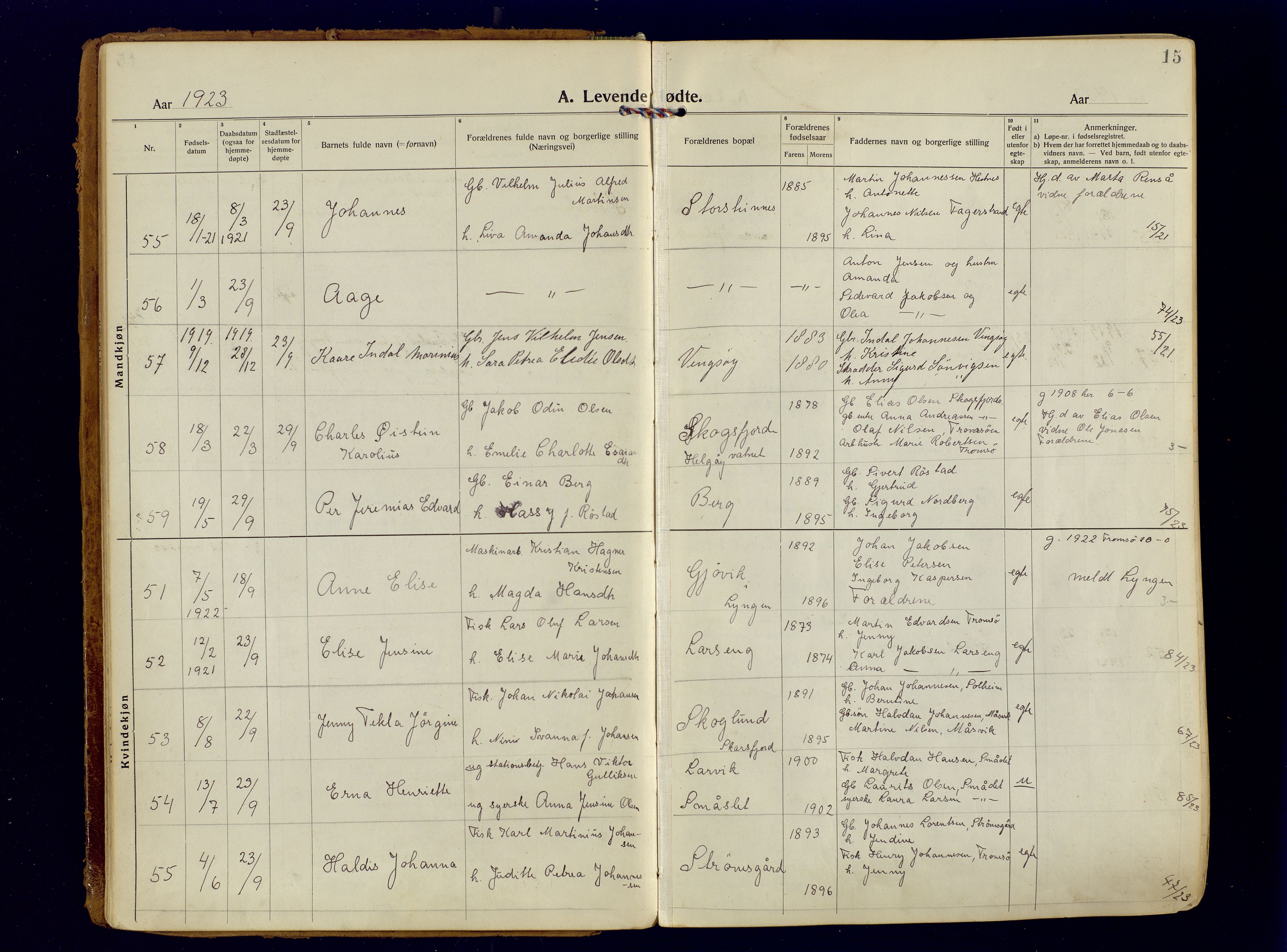 Tromsøysund sokneprestkontor, AV/SATØ-S-1304/G/Ga/L0009kirke: Parish register (official) no. 9, 1922-1934, p. 15