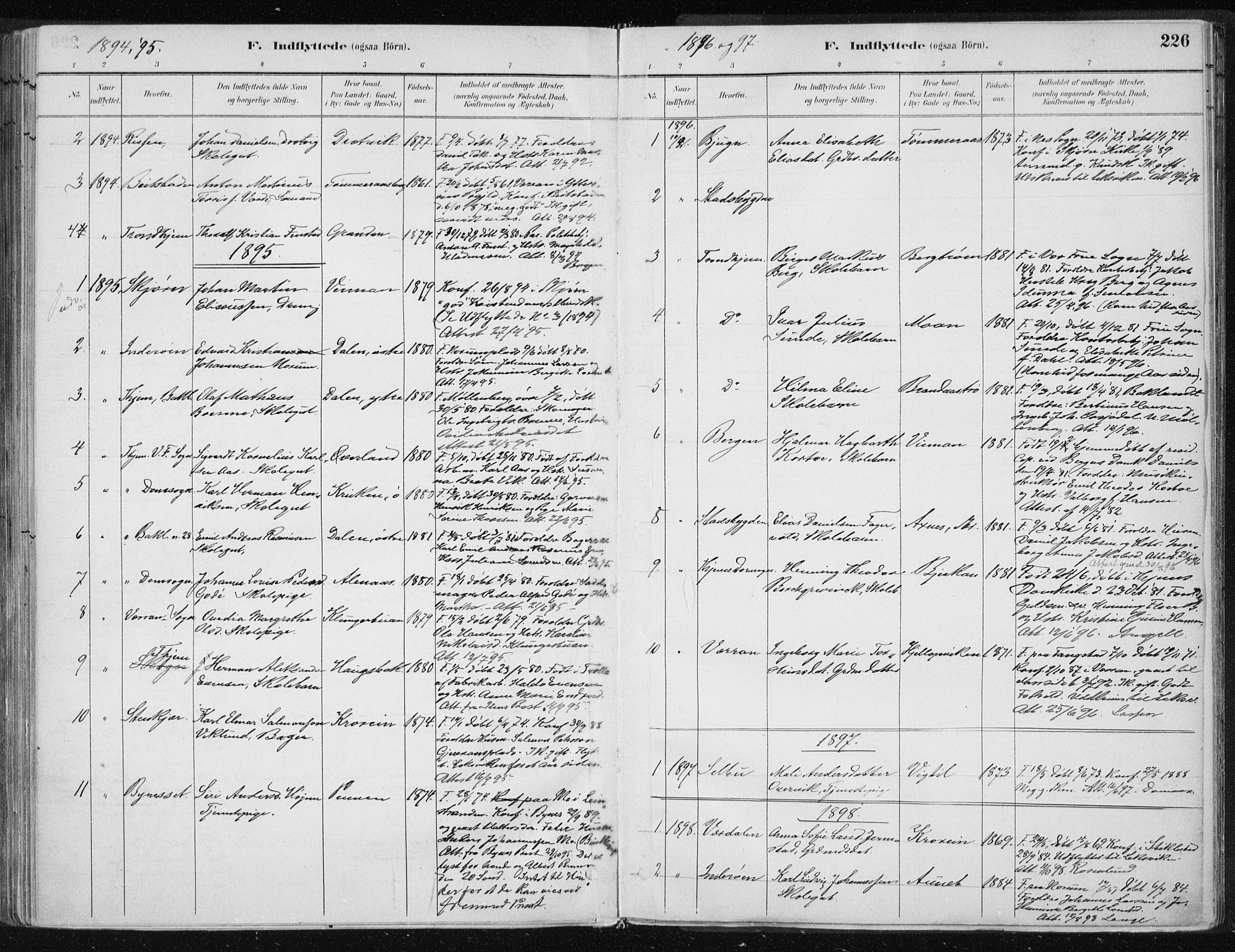 Ministerialprotokoller, klokkerbøker og fødselsregistre - Nord-Trøndelag, SAT/A-1458/701/L0010: Parish register (official) no. 701A10, 1883-1899, p. 226