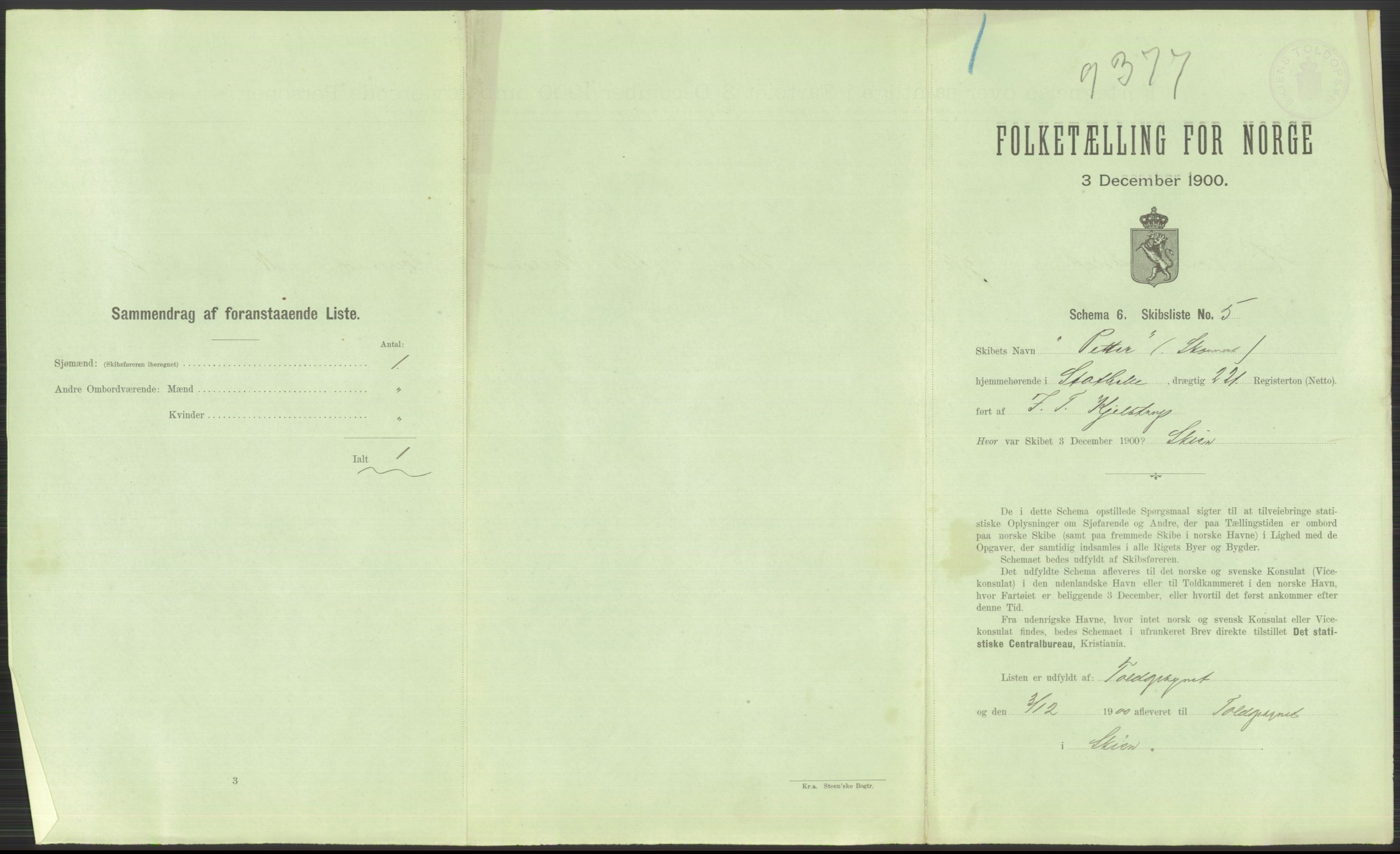 RA, 1900 Census - ship lists from ships in Norwegian harbours, harbours abroad and at sea, 1900, p. 607