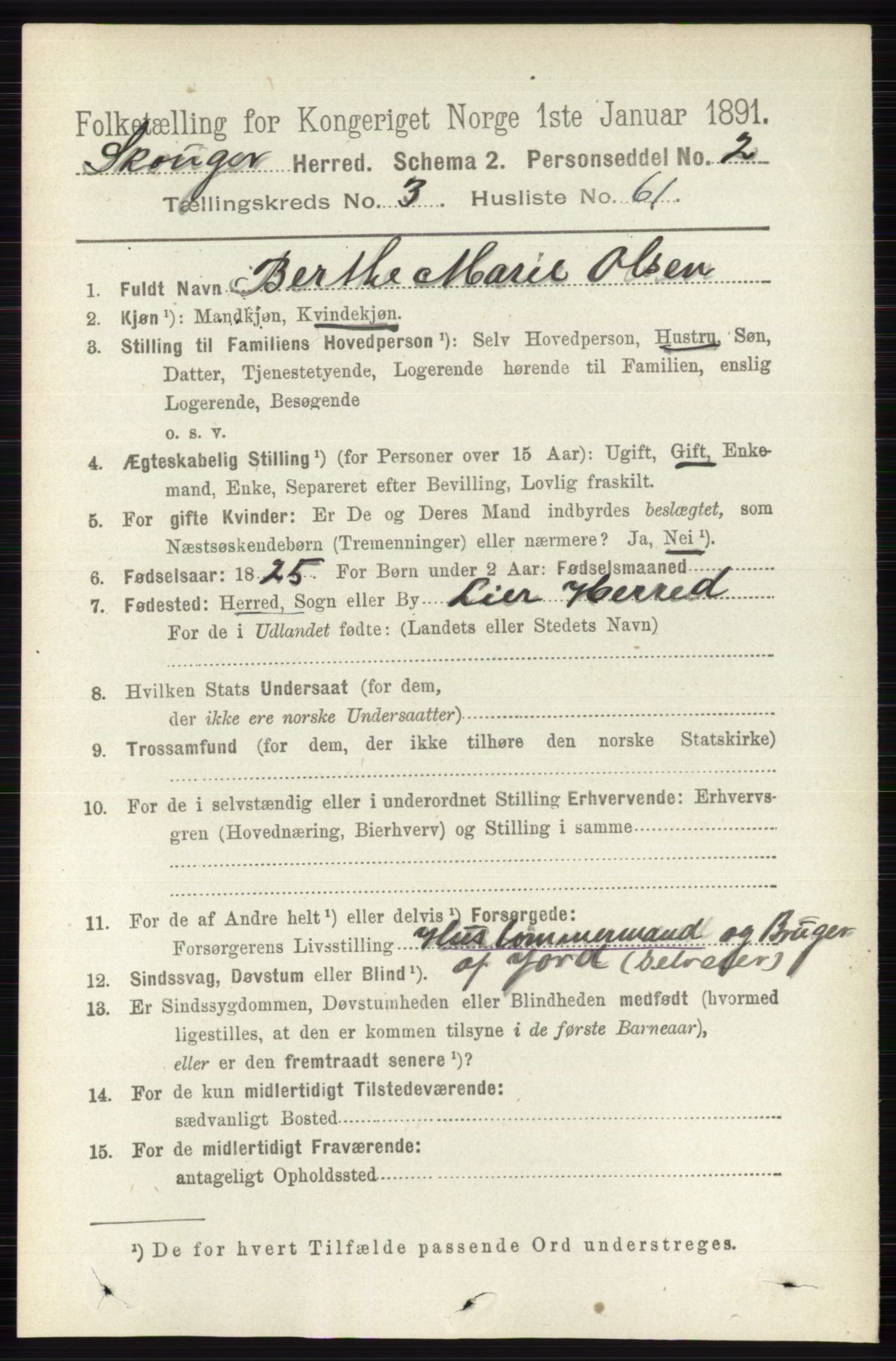 RA, 1891 census for 0712 Skoger, 1891, p. 2136