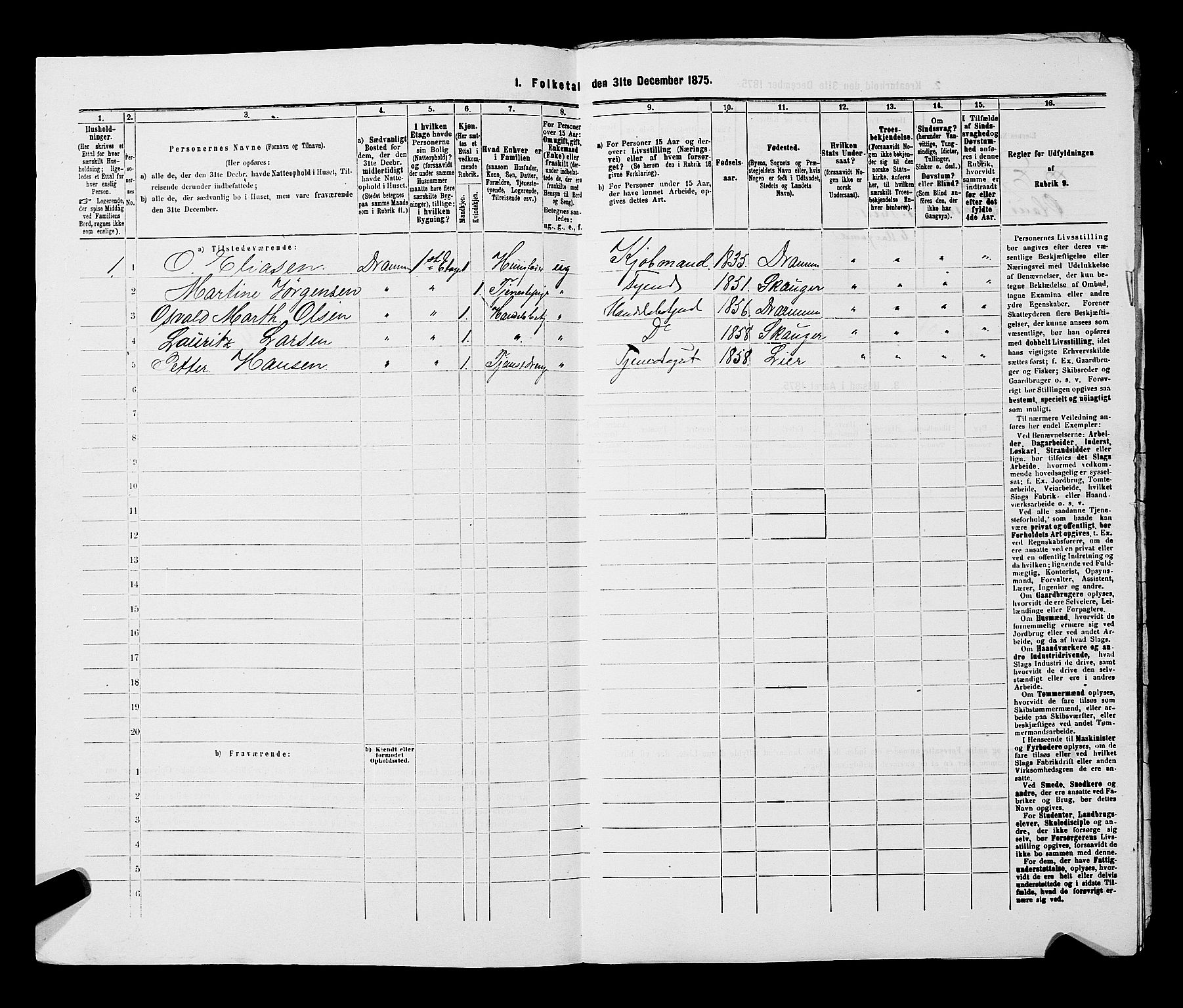 SAKO, 1875 census for 0602 Drammen, 1875, p. 3447