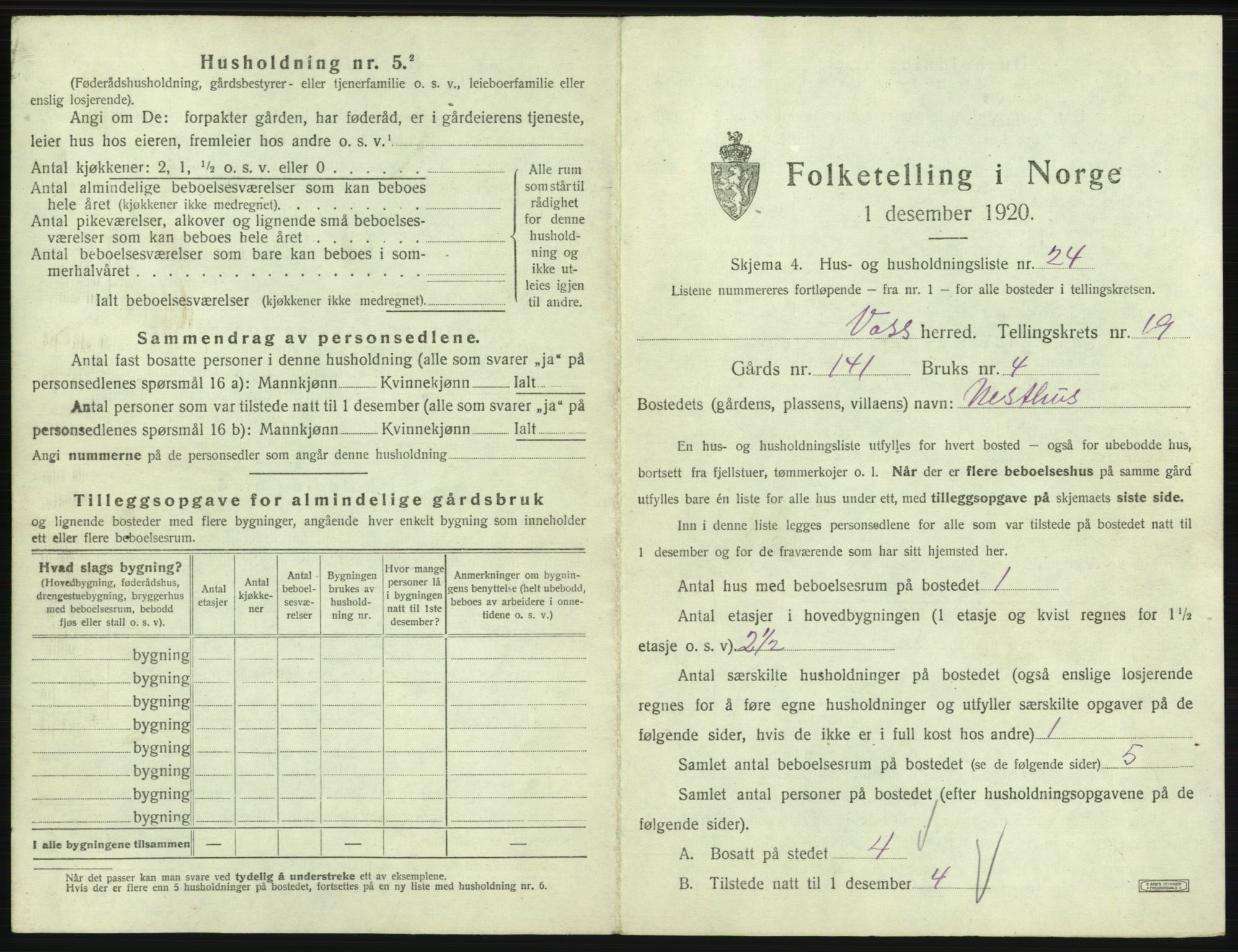 SAB, 1920 census for Voss, 1920, p. 1801