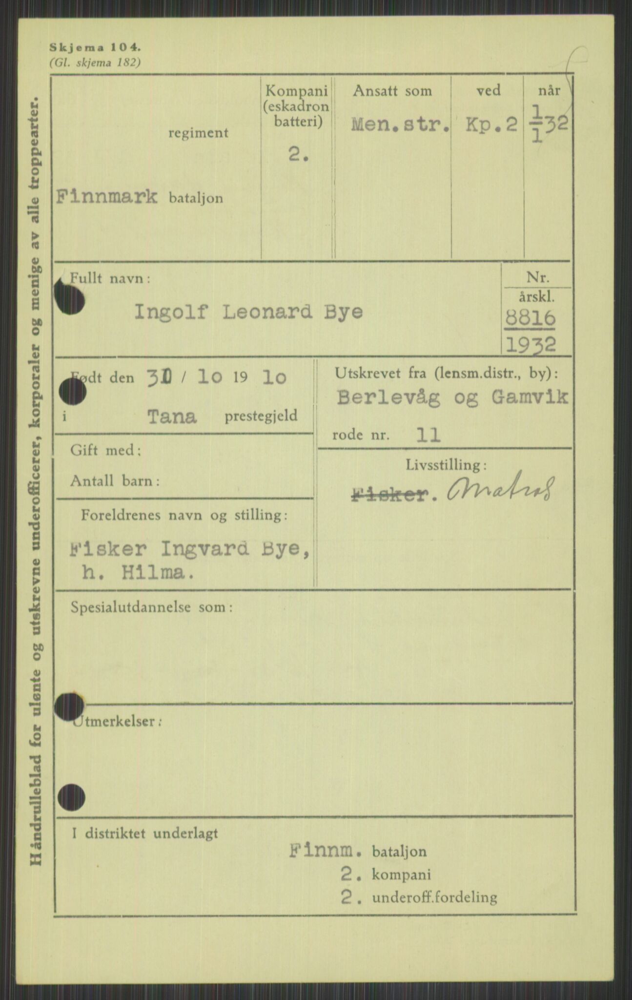 Forsvaret, Varanger bataljon, AV/RA-RAFA-2258/1/D/L0440: Rulleblad for fødte 1892-1912, 1892-1912, p. 1045