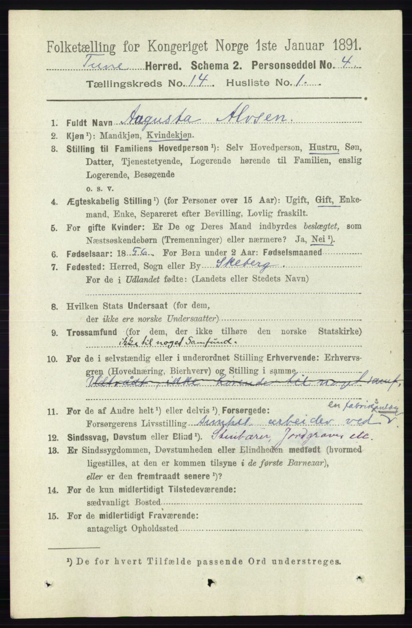 RA, 1891 census for 0130 Tune, 1891, p. 7927