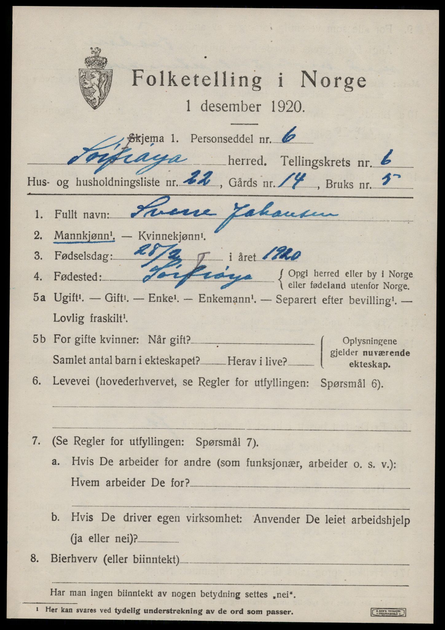 SAT, 1920 census for Sør-Frøya, 1920, p. 5435