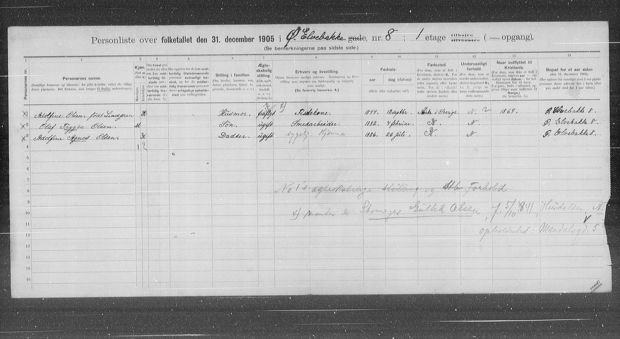 OBA, Municipal Census 1905 for Kristiania, 1905, p. 68032