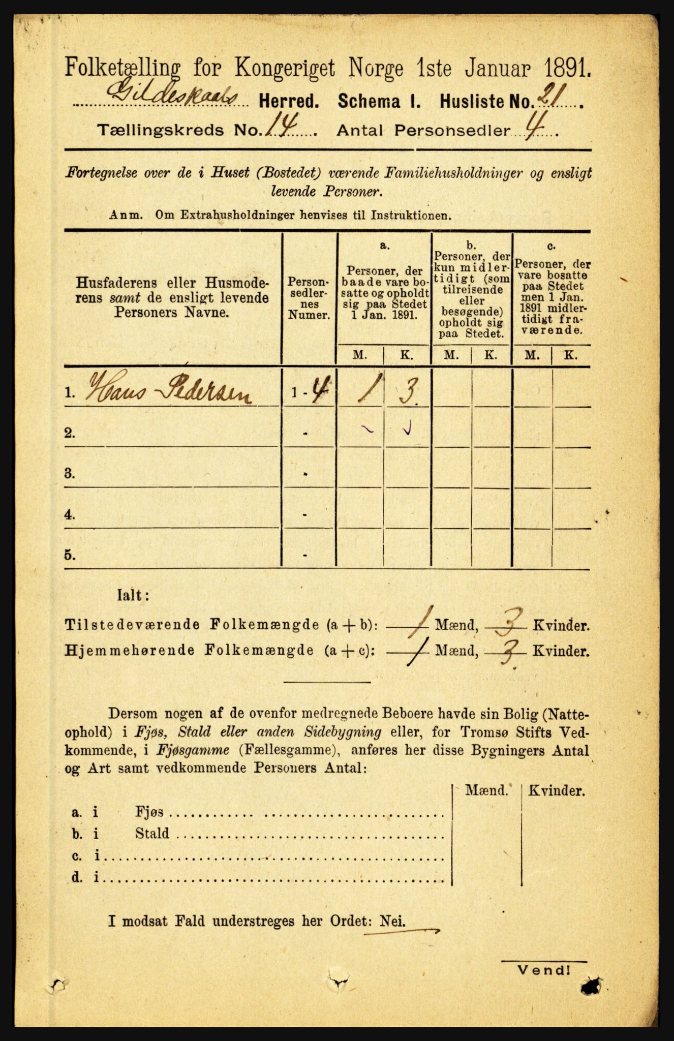 RA, 1891 census for 1838 Gildeskål, 1891, p. 4319