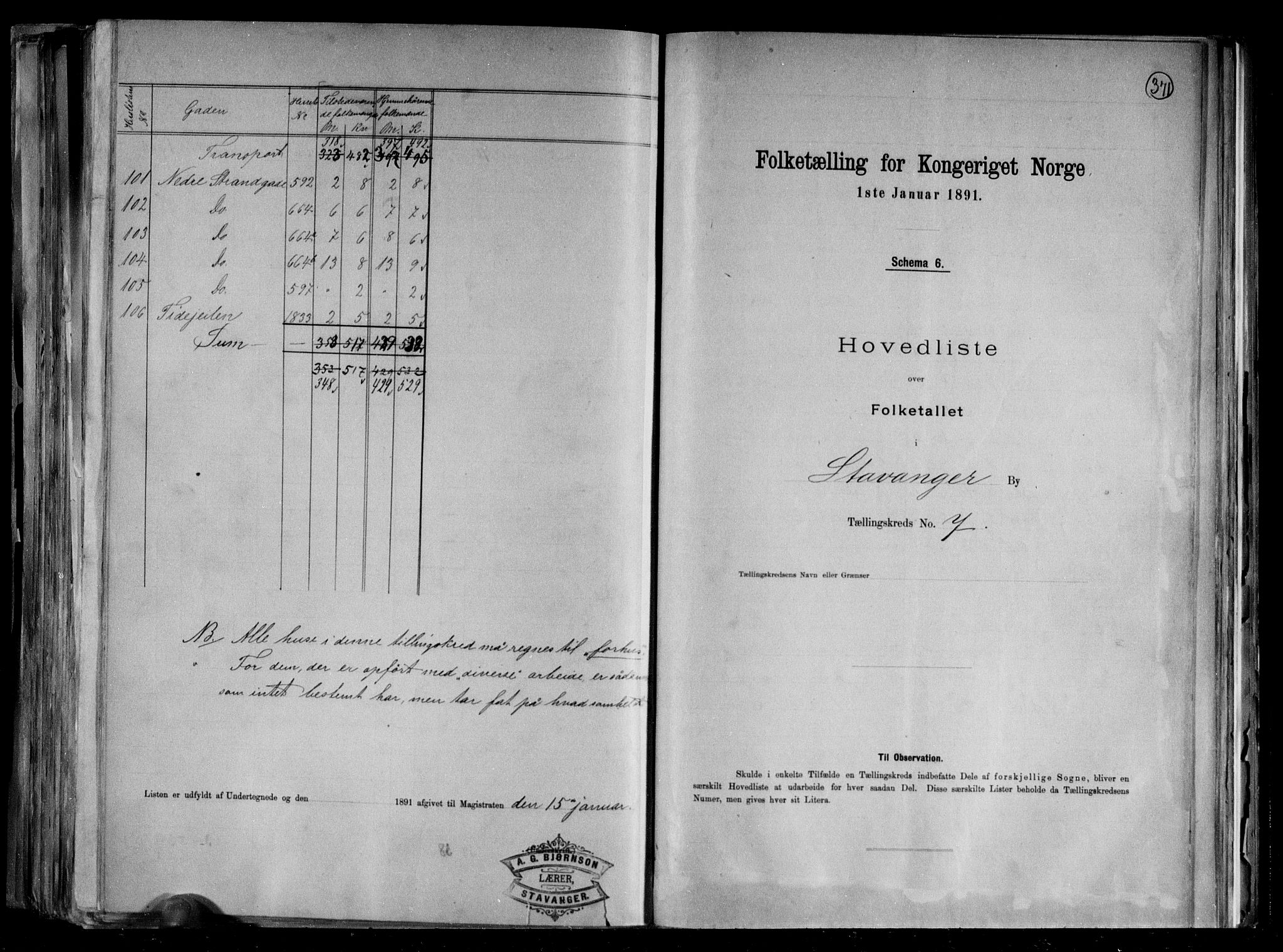 RA, 1891 census for 1103 Stavanger, 1891, p. 17